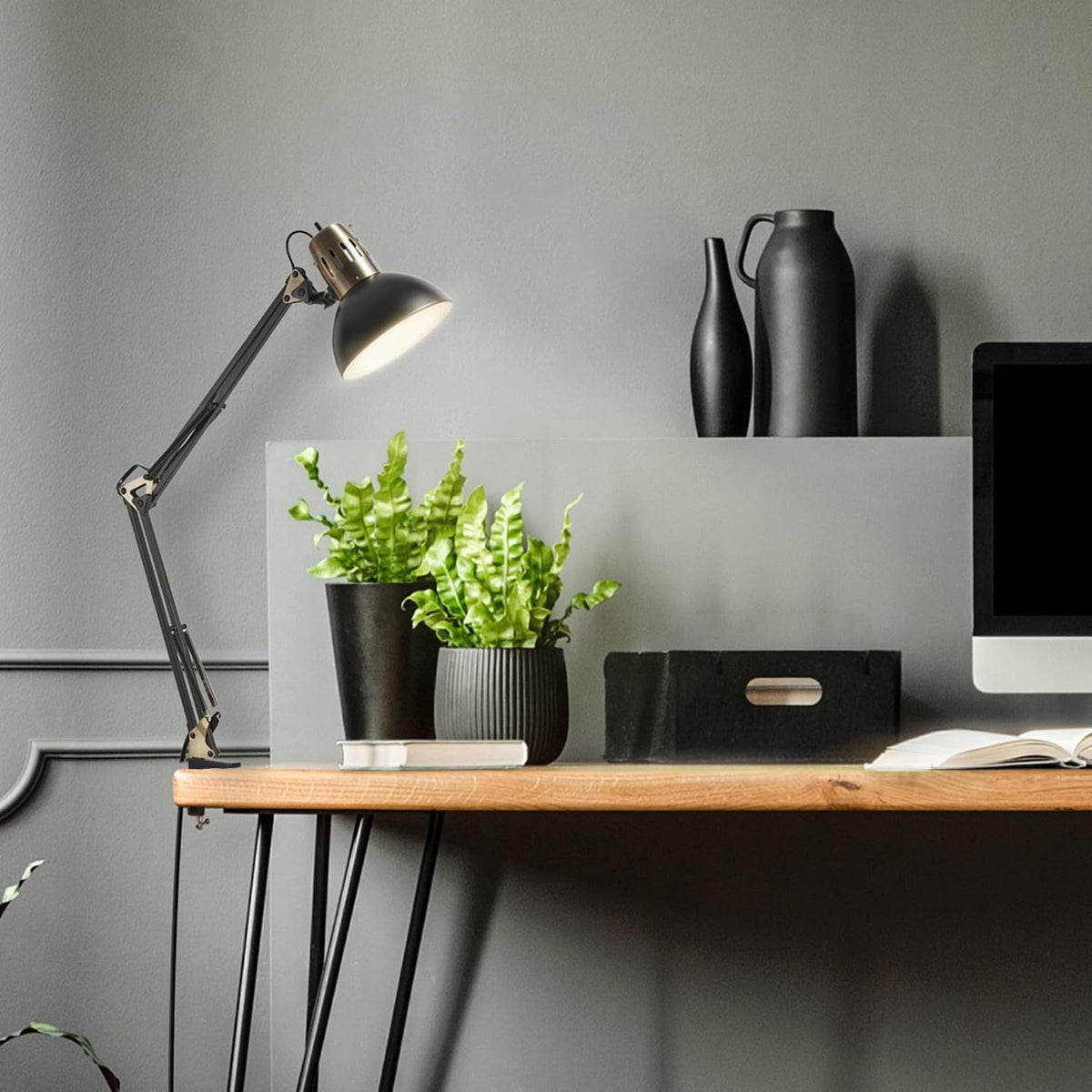 Globe Electric 62000009 32" Multi-Joint Desk Lamp with Metal Clamp, Matt...