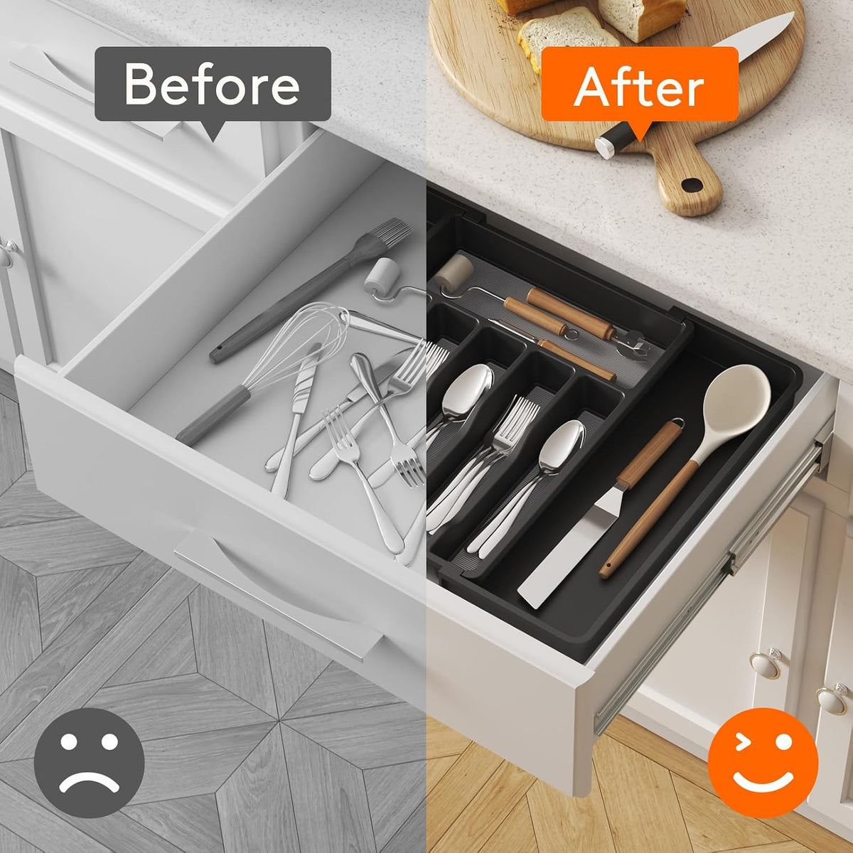 Lifewit Extra Large Silverware Drawer Organizer, Expandable Utensil Tray