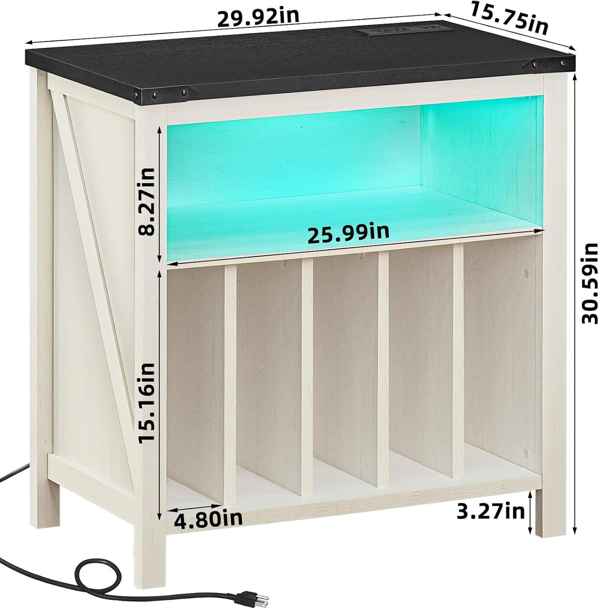 Joaxswe Large Record Player Stand with Charging Station & LED Lights, Vin...