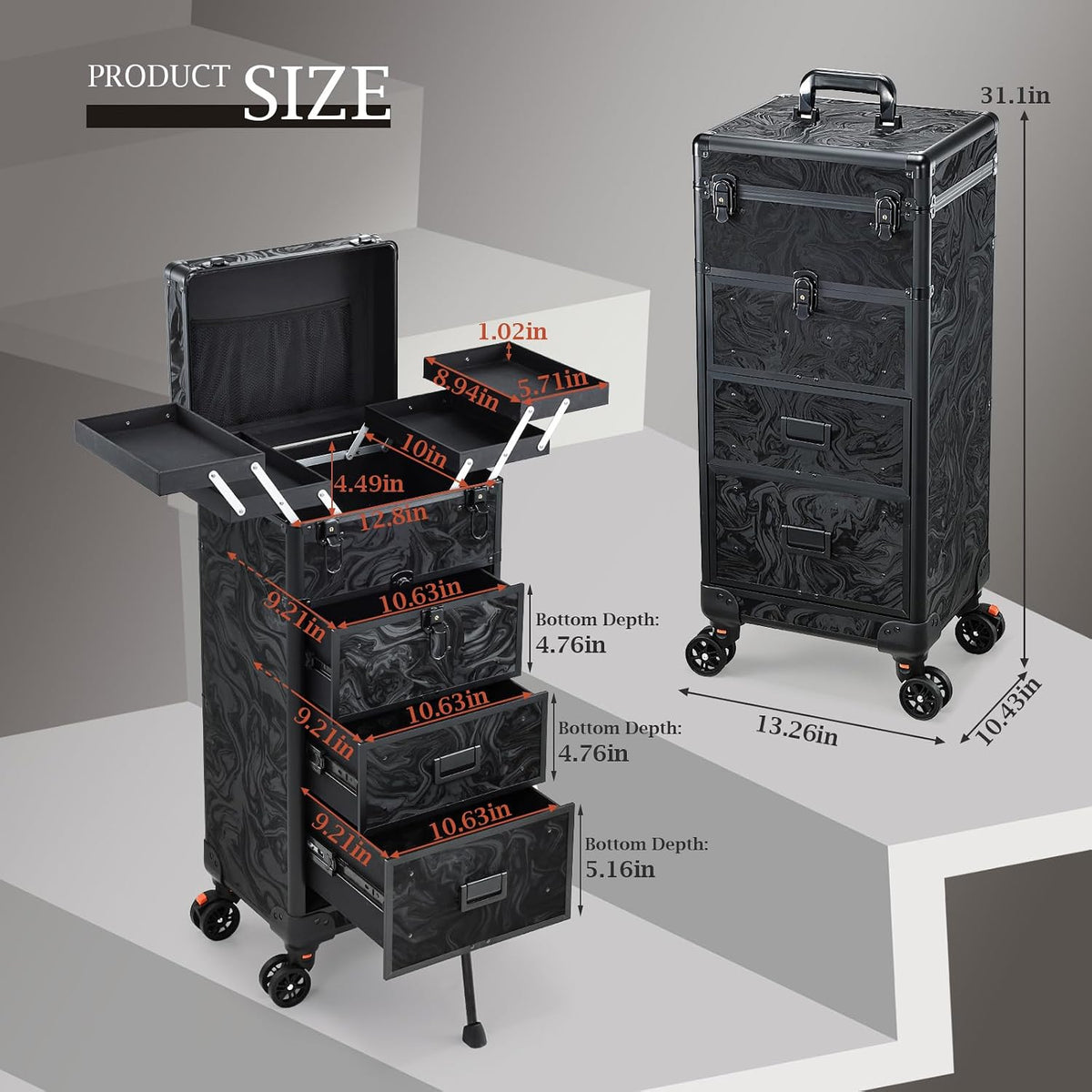 Stagiant Rolling Makeup Case with Drawers Cosmetology Case on Wheels 4 IN 1 M...