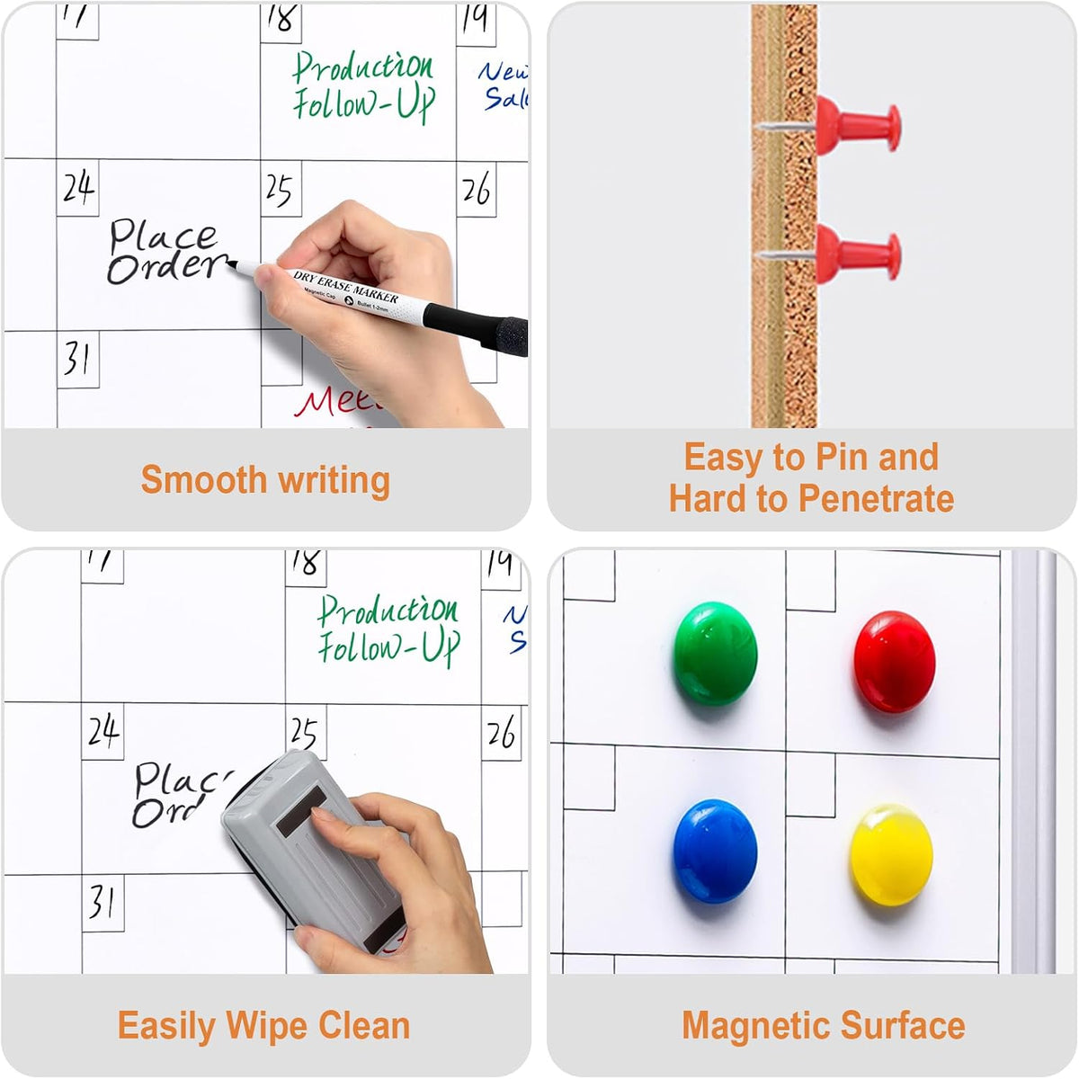 Comix Magnetic Calendar Whiteboard & Corkboard Combo, 24 x 18 Inches