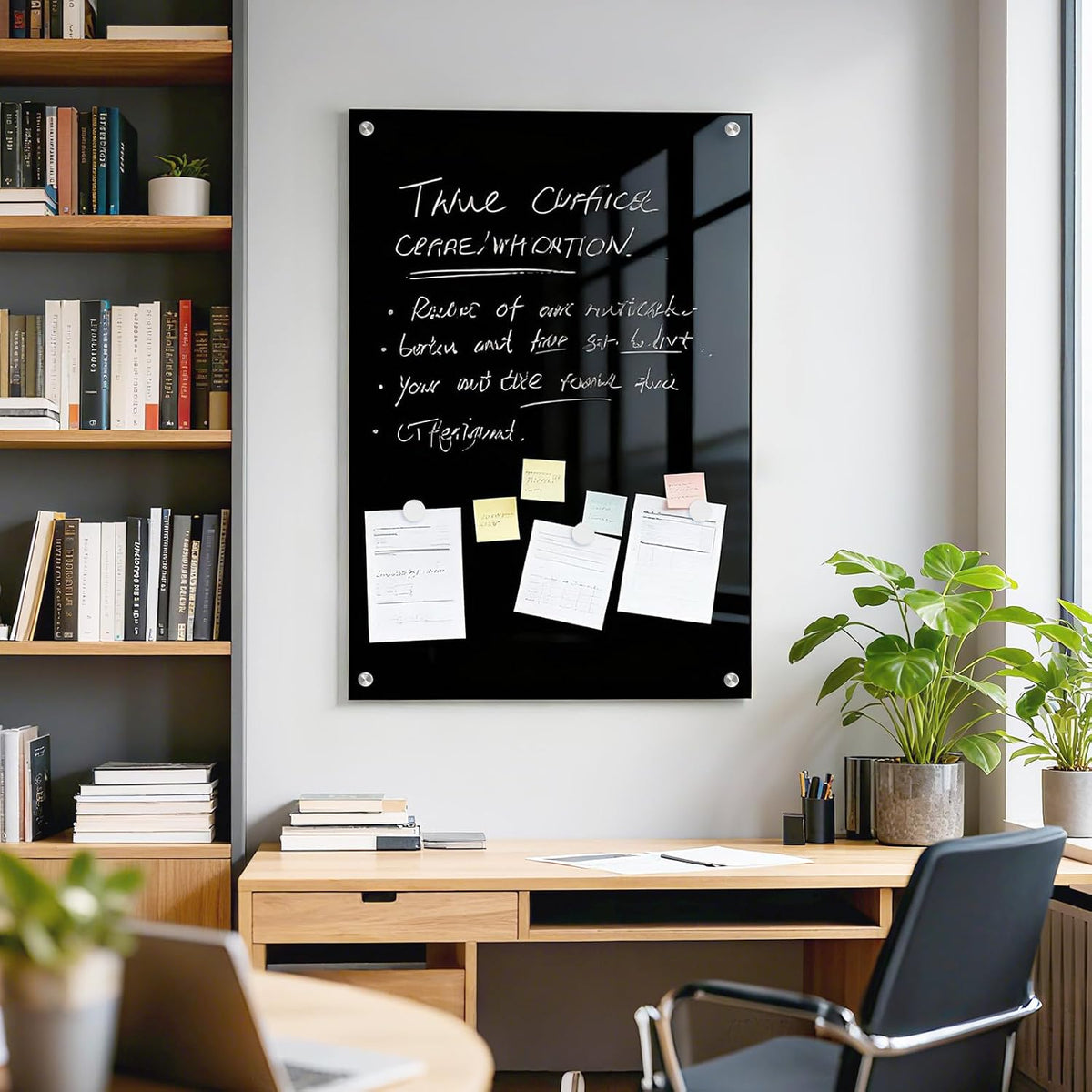 36” x 24” Black Dry Erase Board, Magnetic Tempered Glass Board