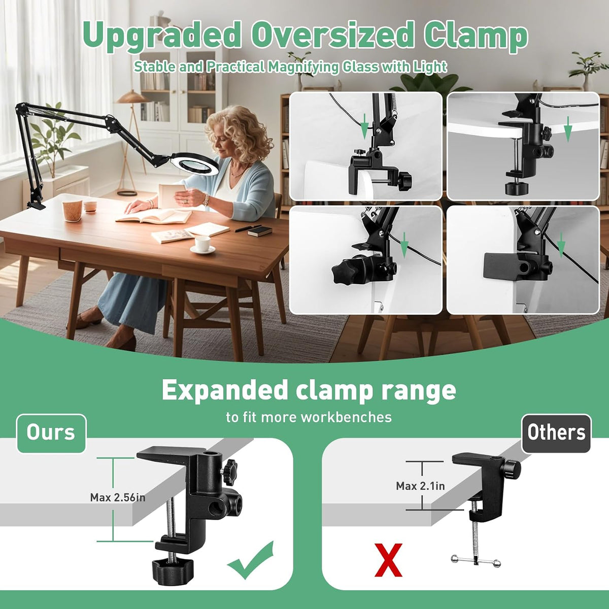 Magnifying Glass with Light and Clamp, 4.2in 15X Extended Arm