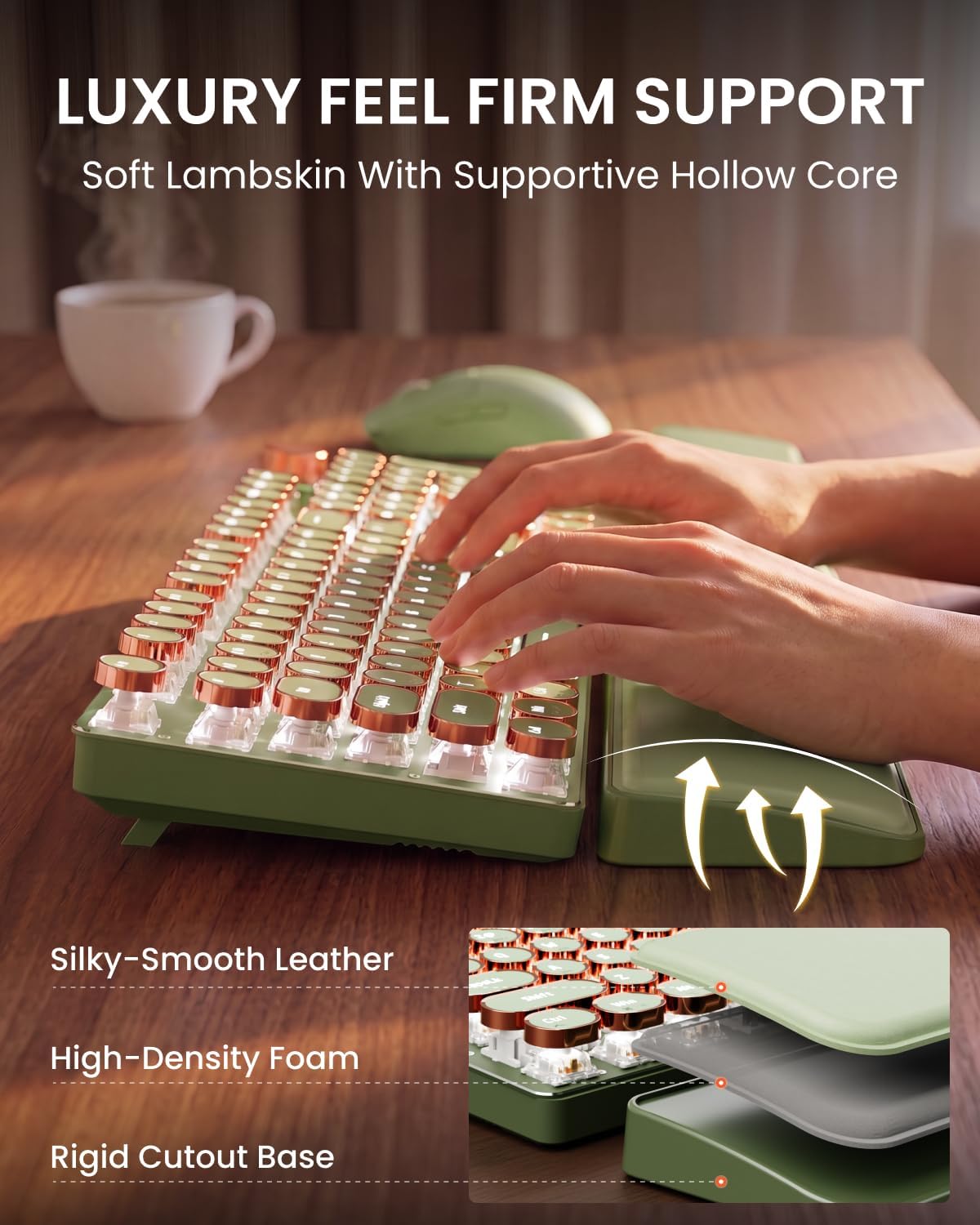 Wireless Keyboard and Mouse Combo, Dual Wrist Rest, Tri-Mode Typewriter