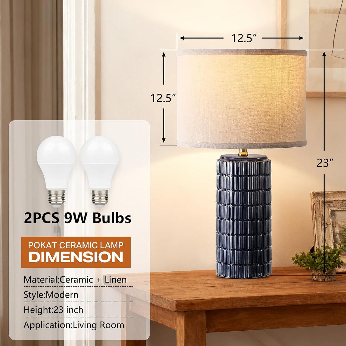 Modern Ceramic Table Lamp Set of 2, Bedside Lamp for Bedroom Decor, Nightstan...