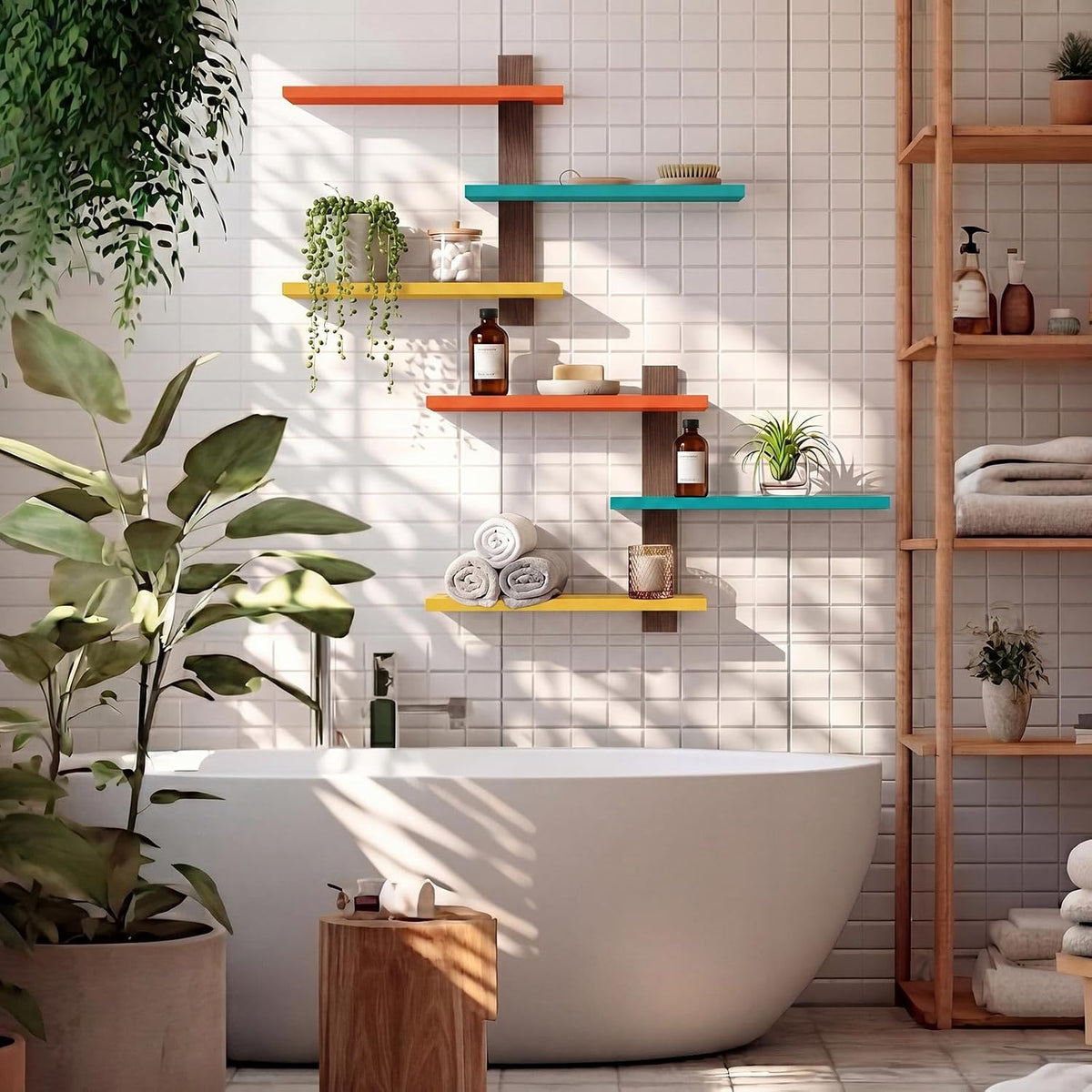 Pinkunn 2 Pack Floating Wall Shelf Mid Century Decor, Mid Century, 3 Tier