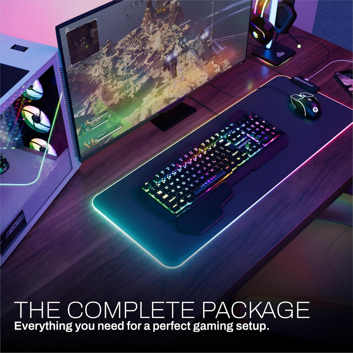 6-PC Wired RGB Mechanical Keyboard, Mouse & Pad, Headset w/Stand Light