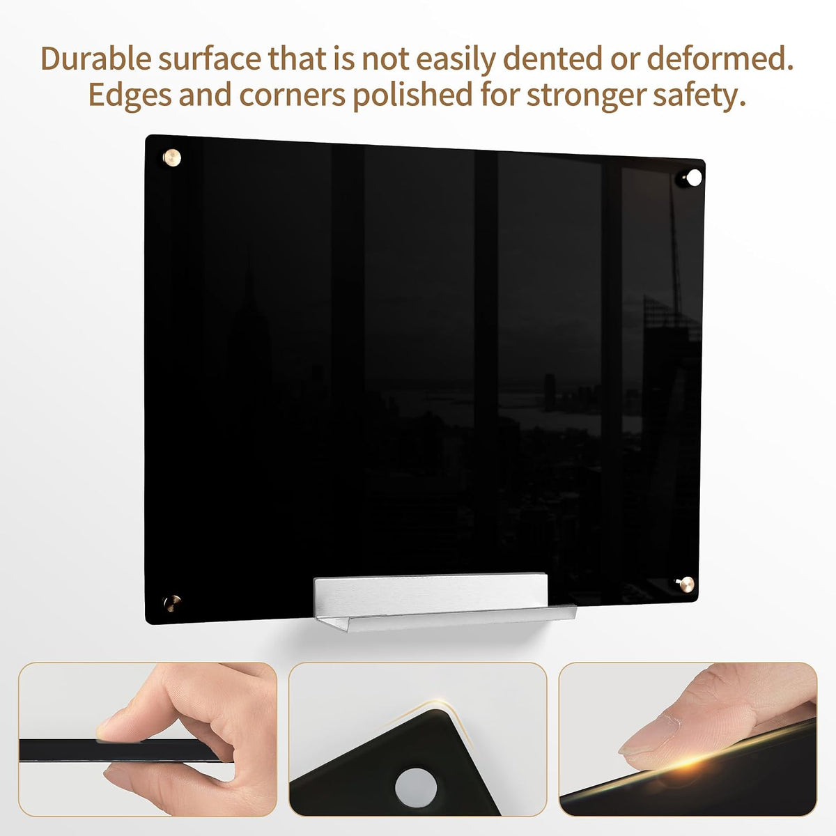 Acrylic Black Magnetic Dry Erase Board for Wall, White Board12”x16”,Frameless...