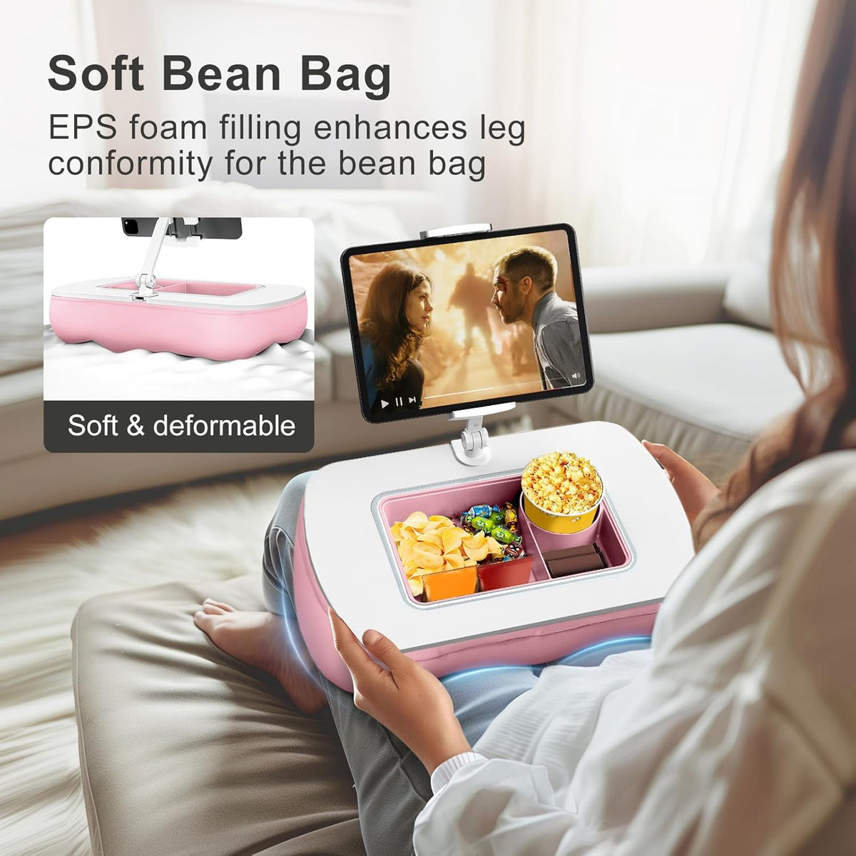 ERGONOV Tablet Pillow Stand for Lap with Snack Bowl and 360° Rotating Arm