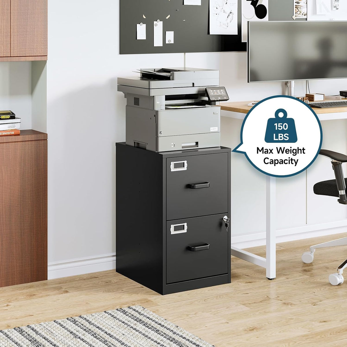 MIIIKO 2 Drawer File Cabinet with Lock, Metal Locking Filing Cabinets for Hom...