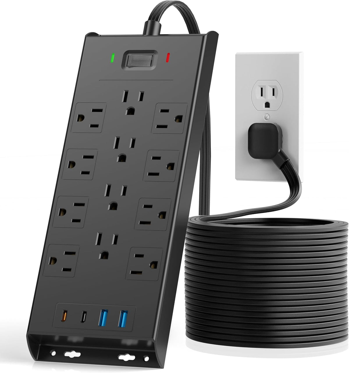 Surge Protector Power Strip 4800J, LeZone 25Ft Long Extension Cord Flat Plug,...