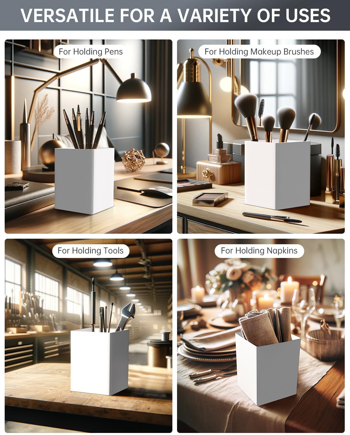White Kitchen Utensil Holder - Chic Silverware Holder for Party, Compact and ...