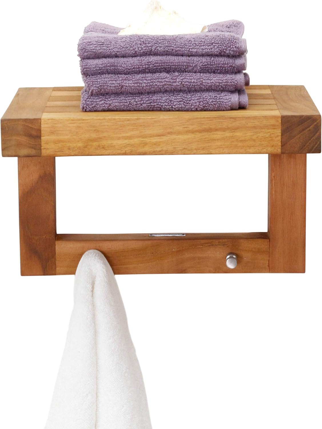 AquaTeak 12" Moa Floating Teak Wall Shelf with Hooks