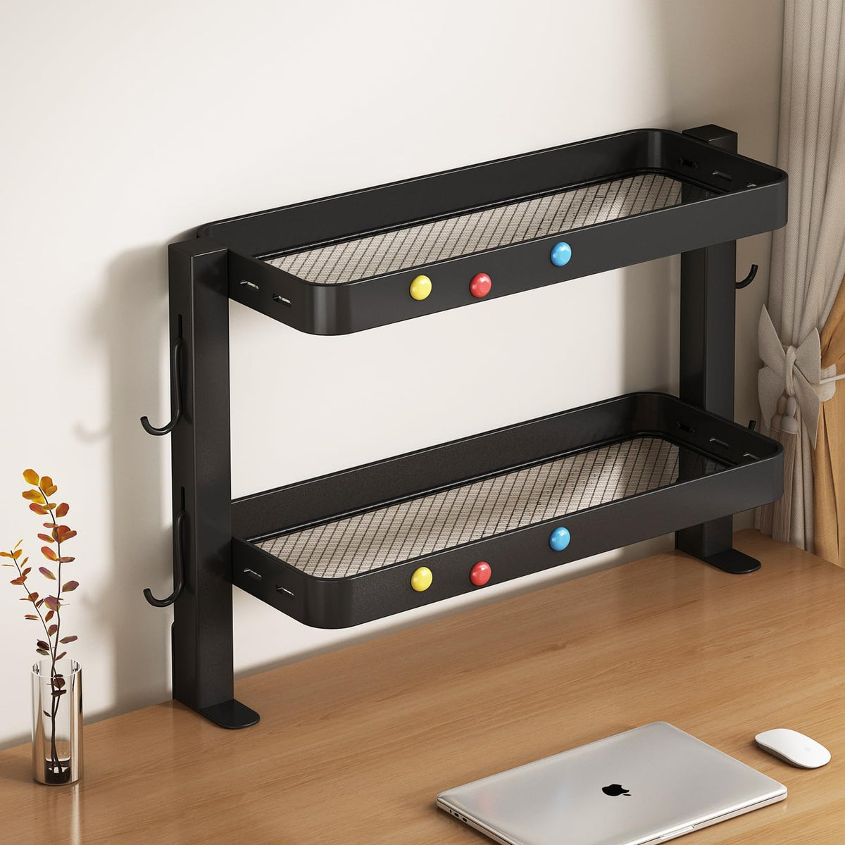 Clamp-On Desk Shelf Organizer, 2-Tier Metal Side Desktop Shelves