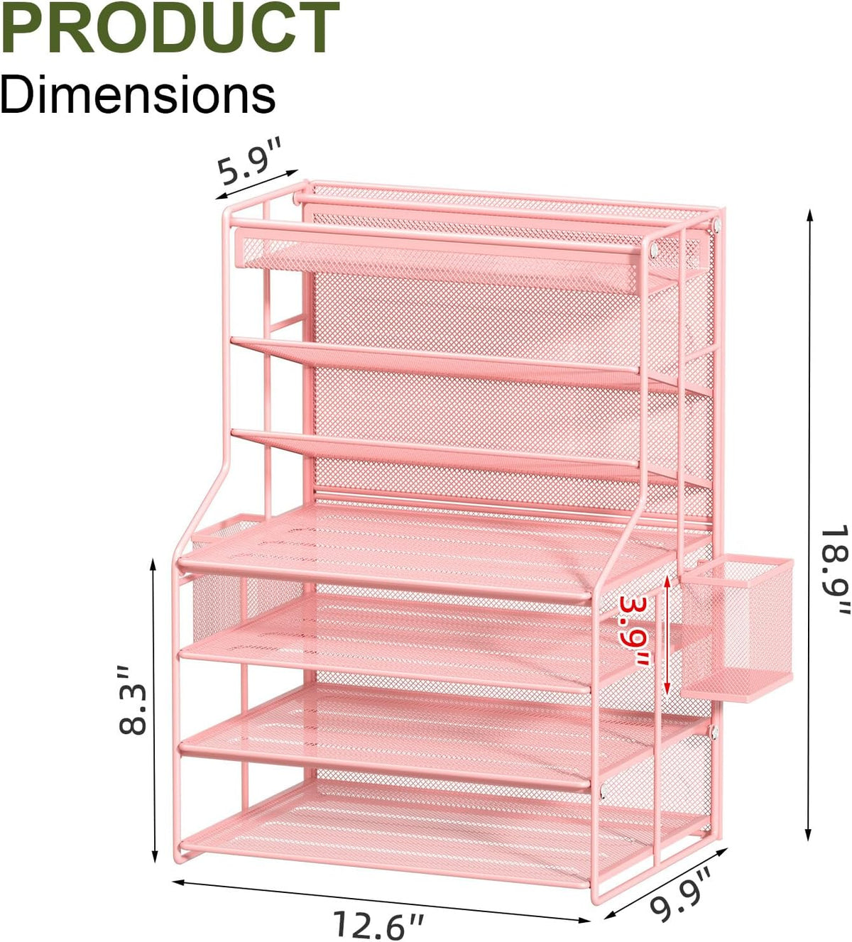 Pink 7 Tier Desk File Organizer, Metal Letter Tray Paper Organizer with Pull-...