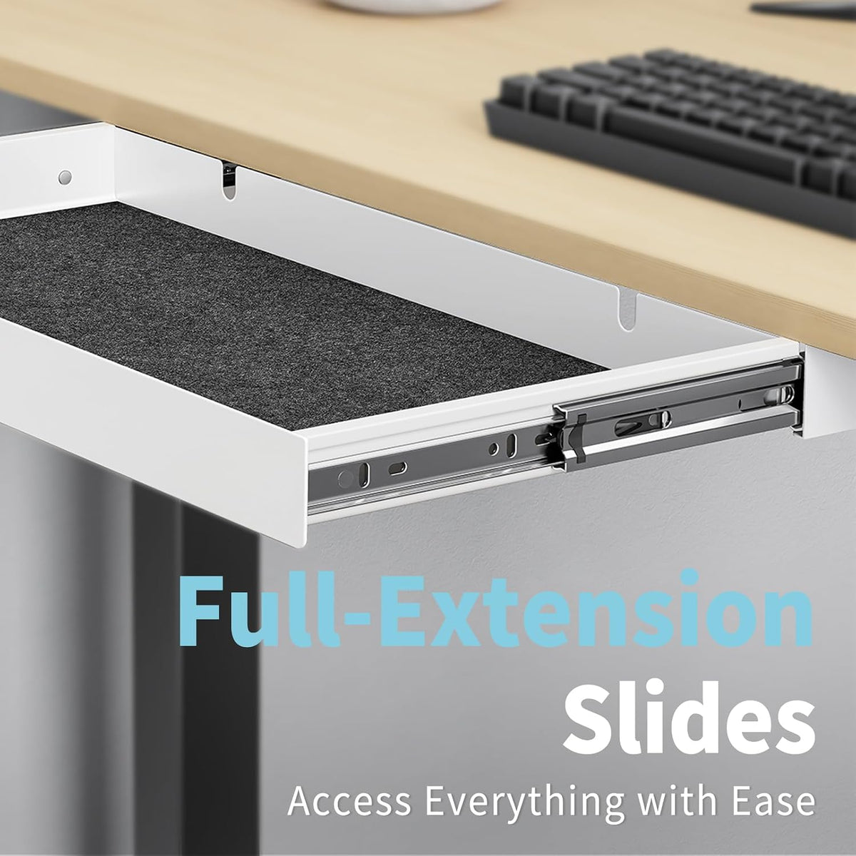 Under Desk Drawer,20.1 inch Carbon Steel Slide-Out Under Table Storage Organi...