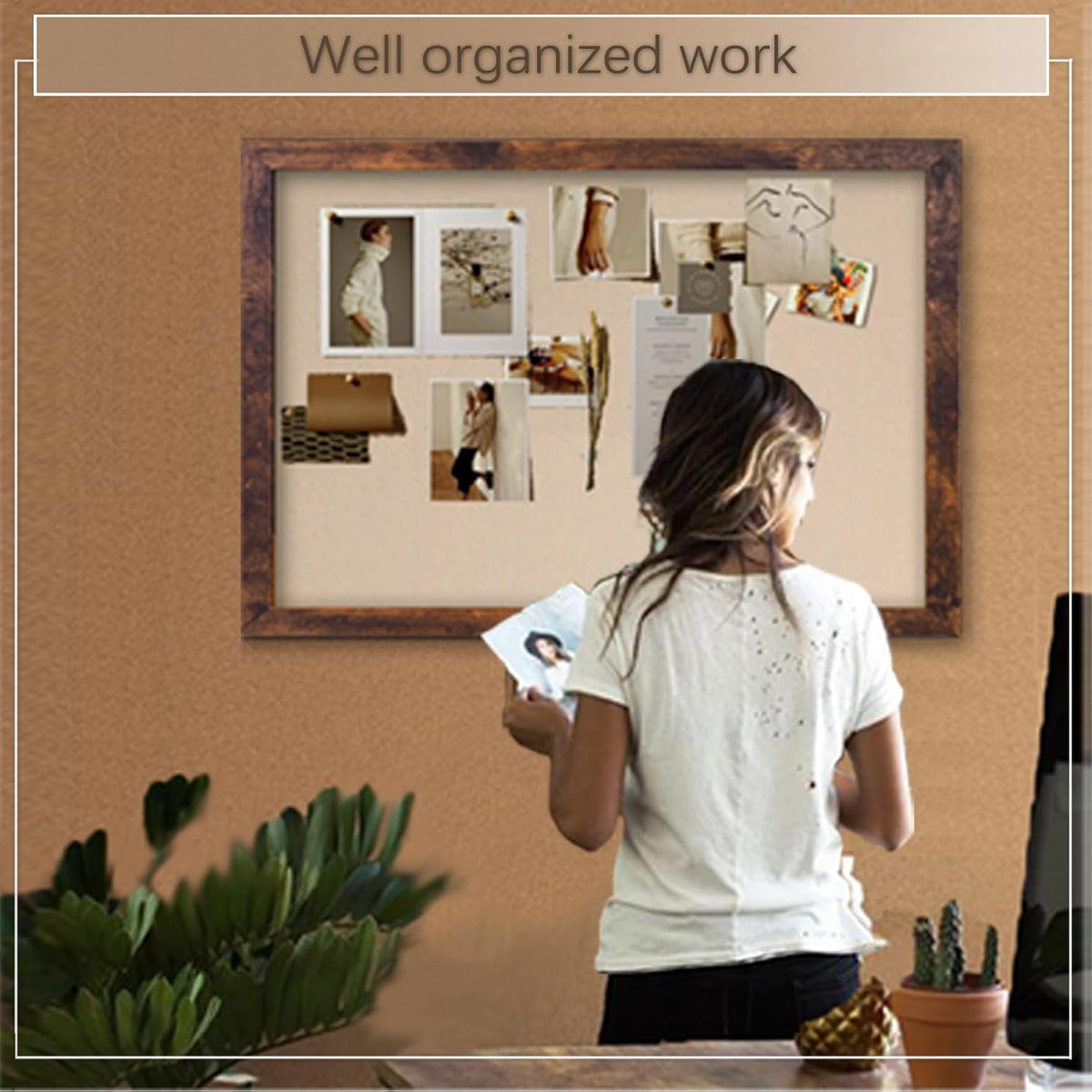 Large Magnetic Bulletin Board 36 x 24 Inch for Wall,Rustic Framed Cork Board ...