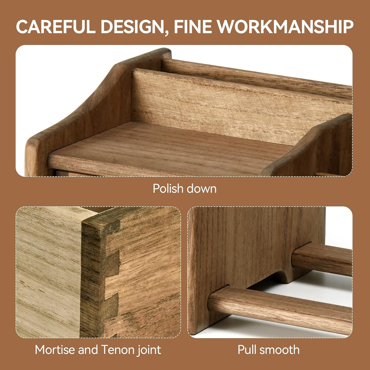 KIRIGEN Wood Desktop Bookshelf with Drawer, Expandable Desk Shelf, Brown