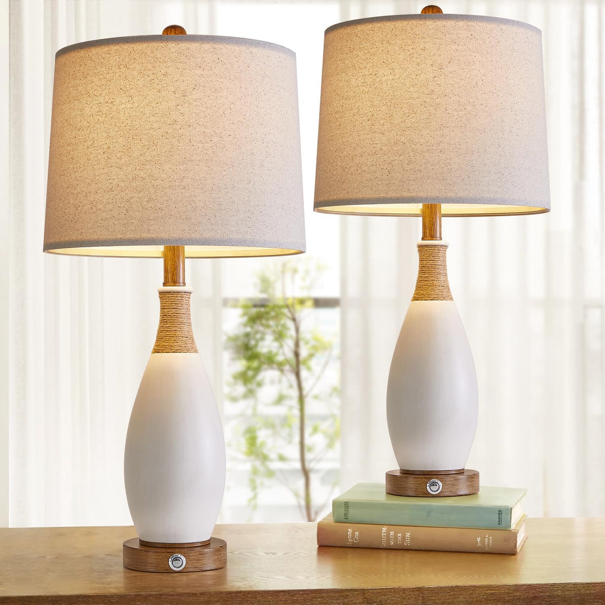 OYEARS 24.5” 3-Way Dimmable Touch Control Bedside Table Lamp Set of 2 with US...