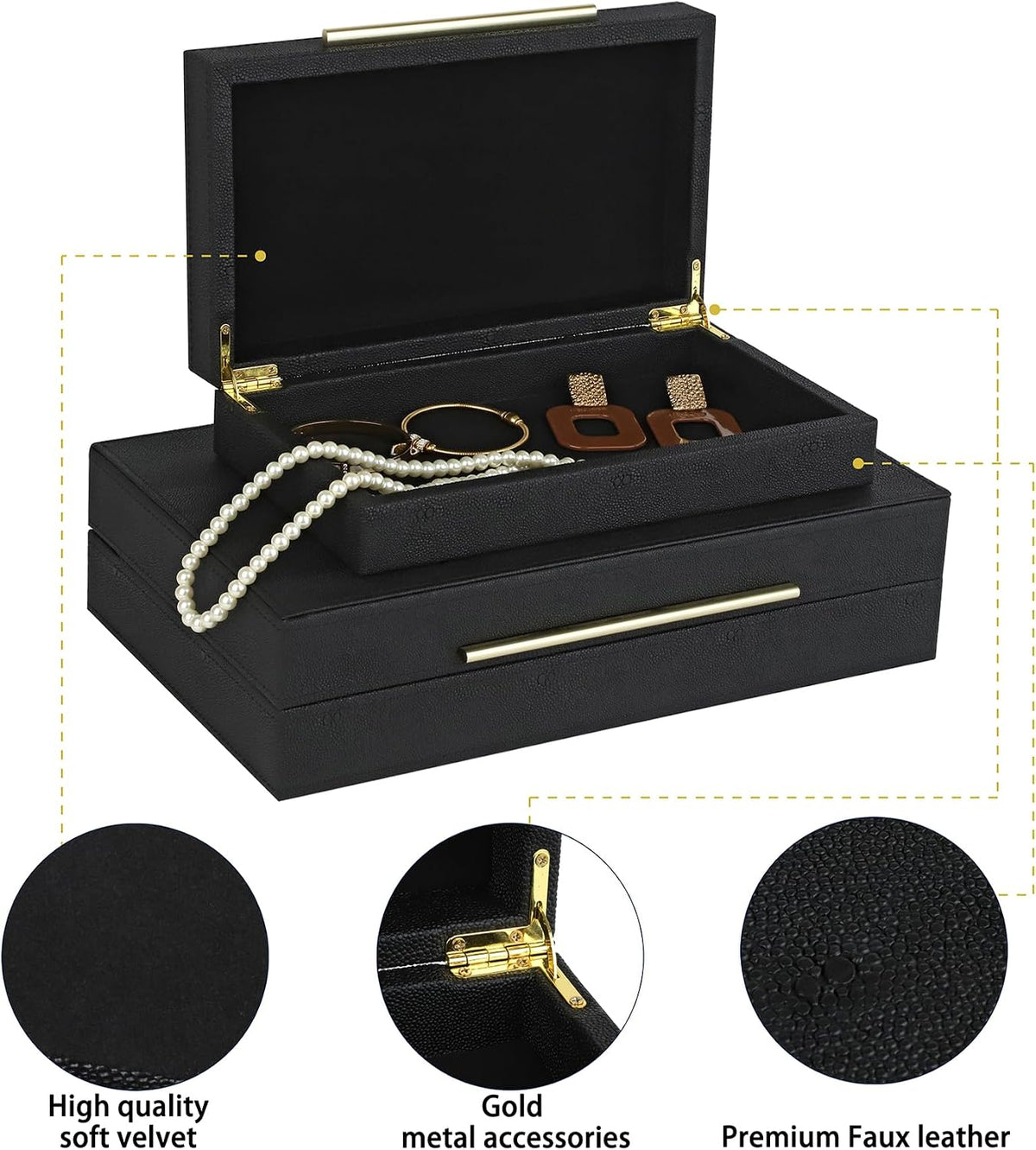 HofferRuffer Faux Leather Decorative Boxes Set of 2, Large Nesting Keepsake B...