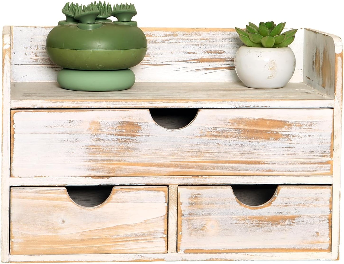 White Wooden 3 Drawer Desk Organizer with Shelf,Mail Rack Vanity Storage