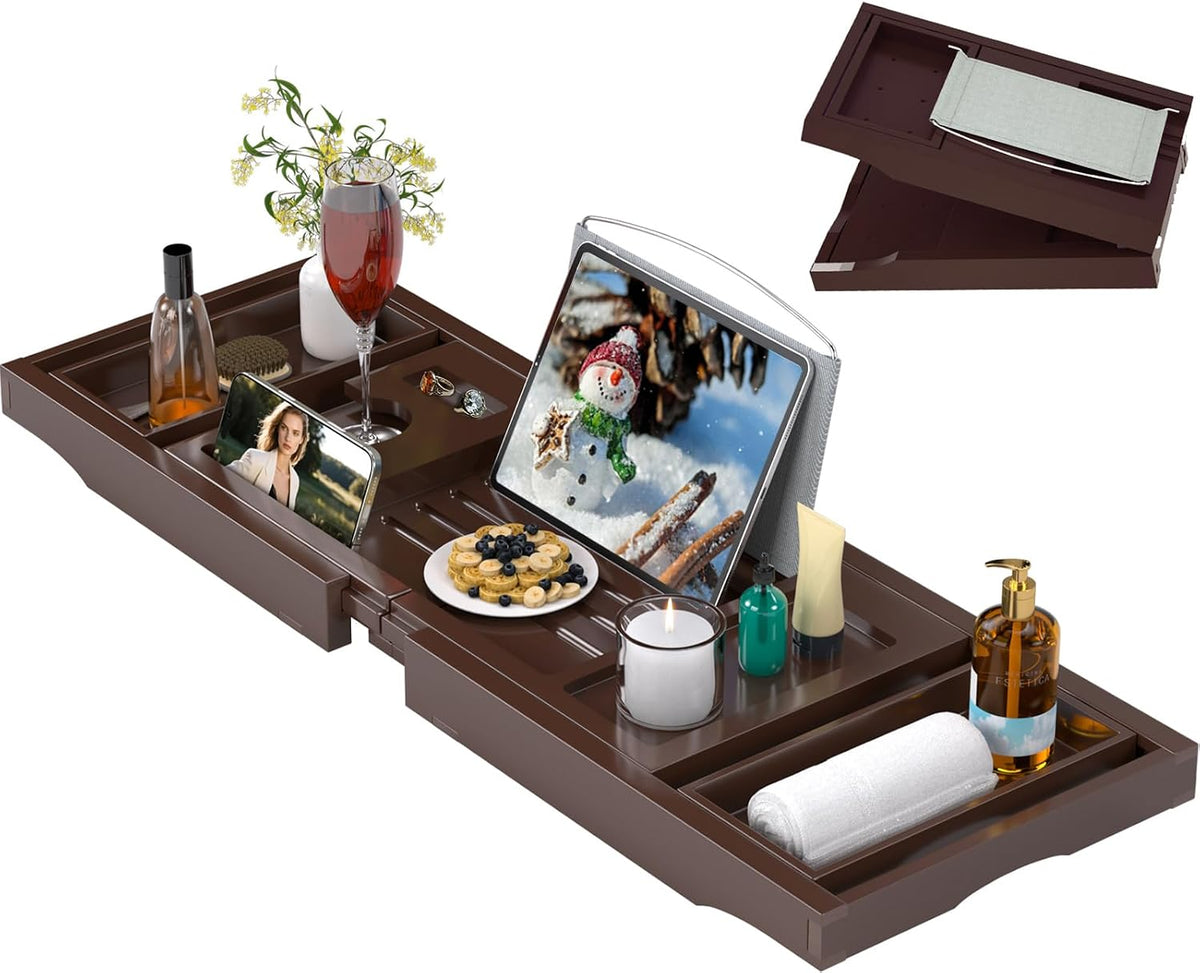 Bathtub Tray Caddy, Expandable Bamboo Bath Tray for Tub