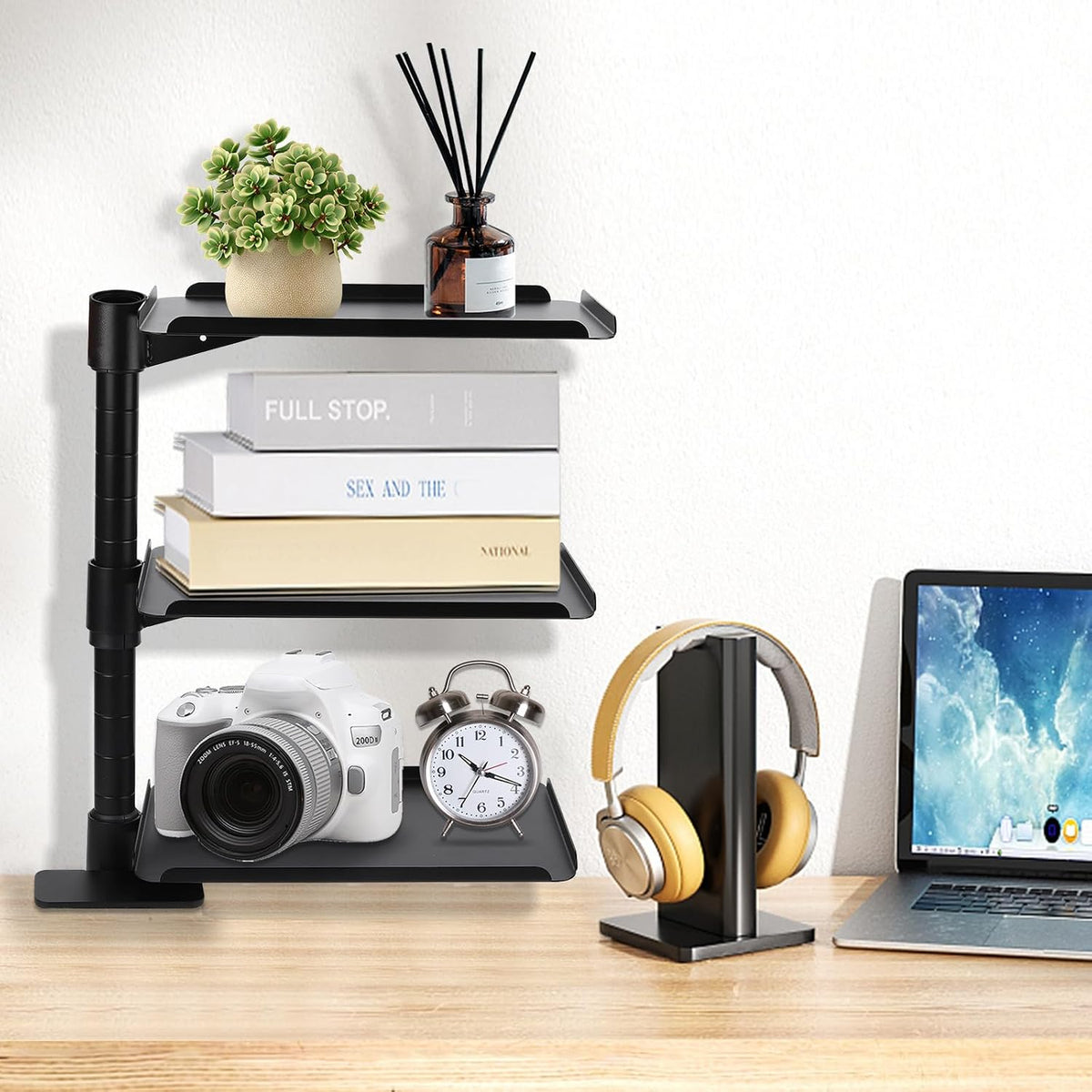 3 Tier Clamp On Desk Shelf,360° Rotatable Adjustable Above or Under Desktop O...