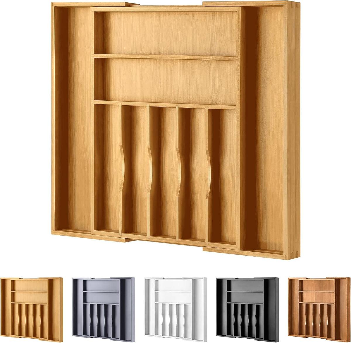Large Premium Bamboo Silverware Organizer - Expandable Drawer Organizer &...