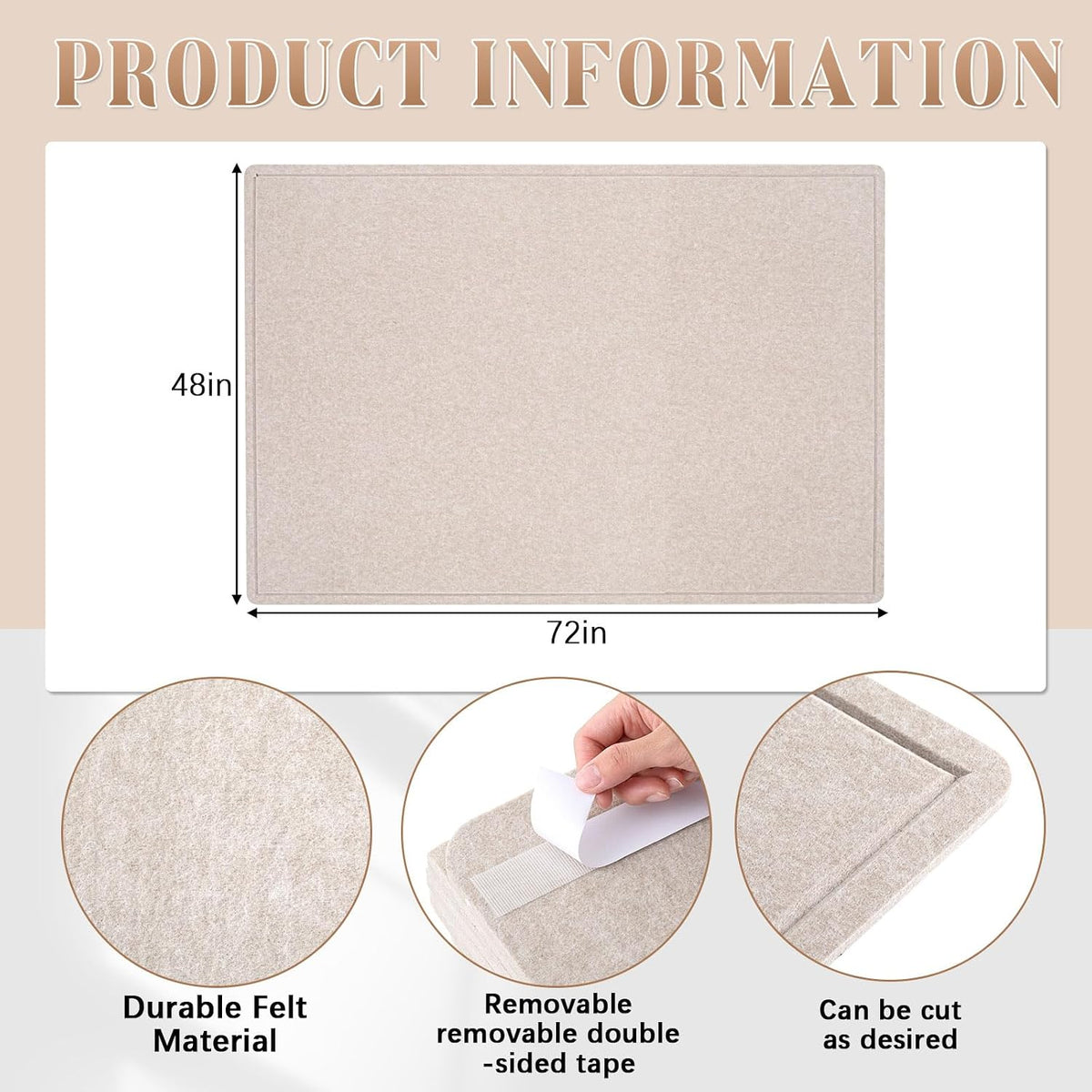Extra Large Felt Bulletin Board, 72" X 48" Foldable Pin Board, Beige