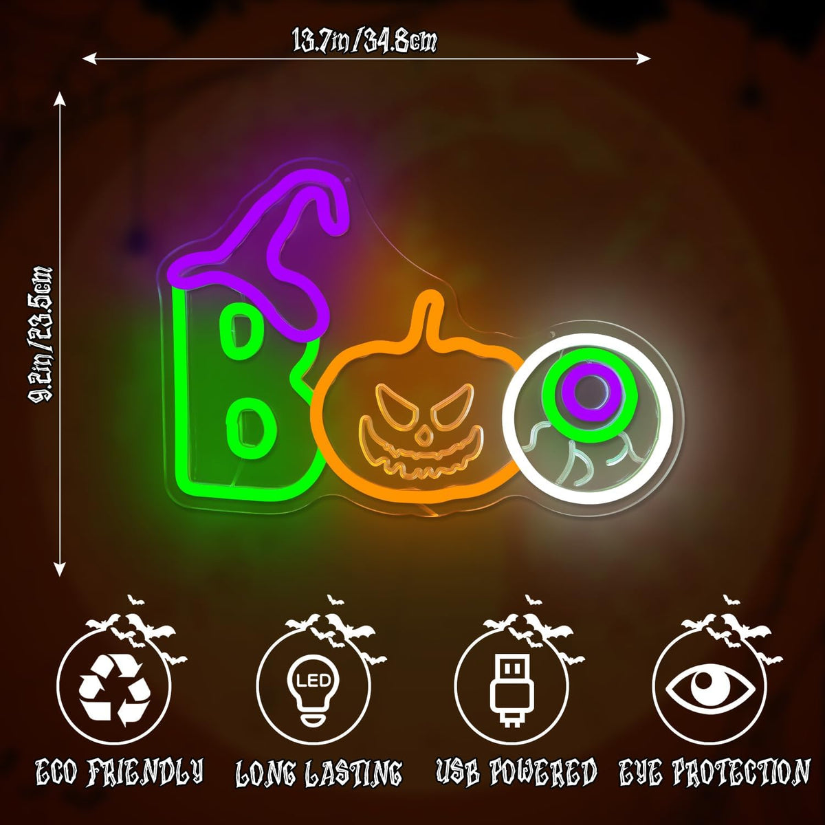 Halloween Neon Sign Boo Lights for Wall Pumpkin LED Signs for Bedroom Window ...