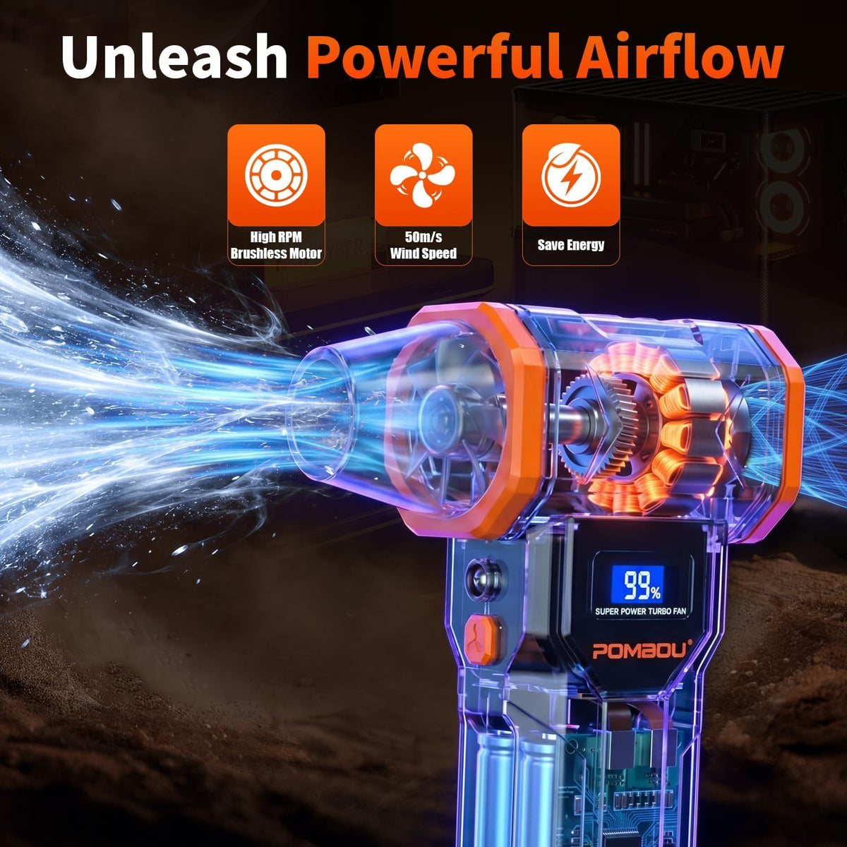 Compressed Air Duster, 120,000RPM, 4-Gear Blower, 5 Nozzles
