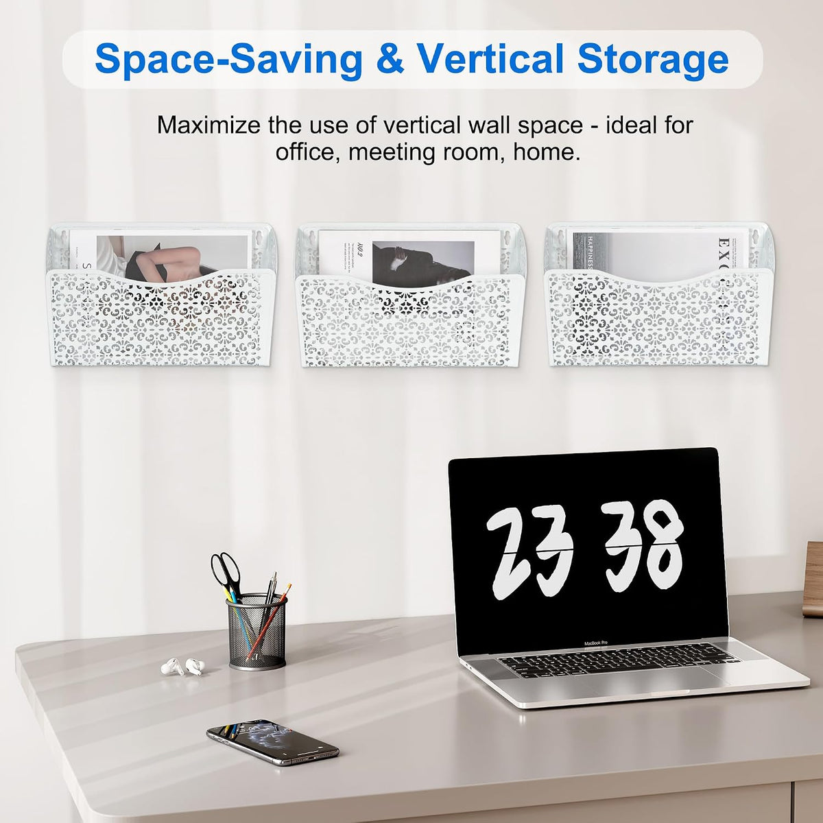 EasyPAG 3 Pack Hollow Design Wall-Mounted File Organizer - Heavy Duty Metal, ...