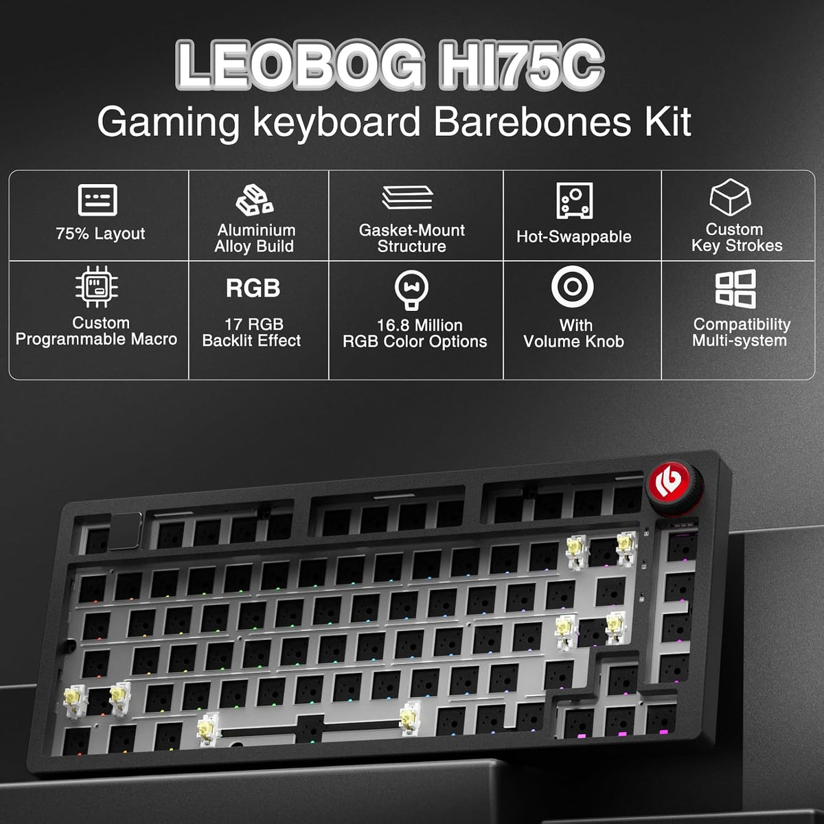 LEOBOG Hi75C Upgraded Wired Mechanical Keyboard Kit – Aluminum Alloy 75%