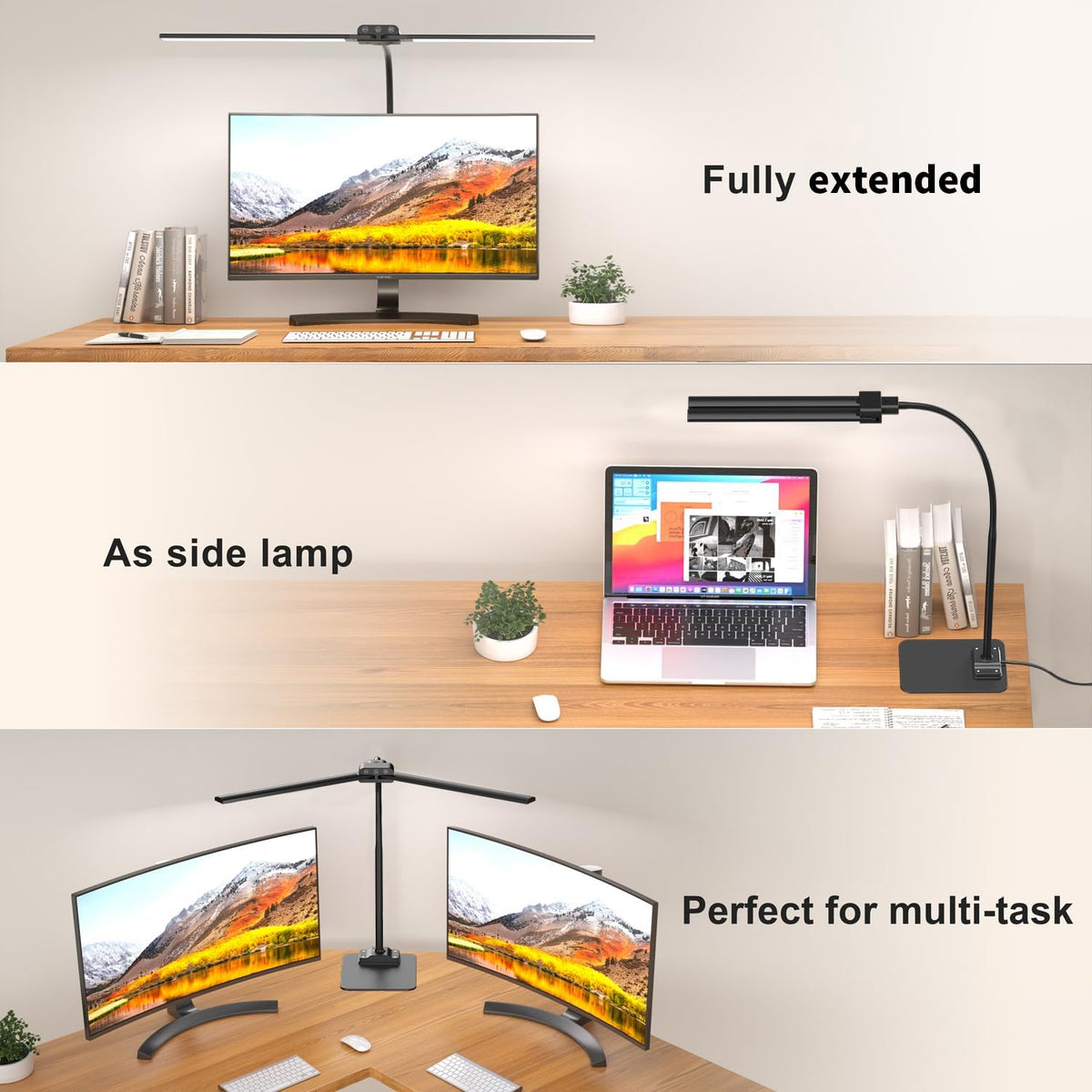 LED Desk Lamp Double Light: 1200LM Desk Light Base for Home Office, Black