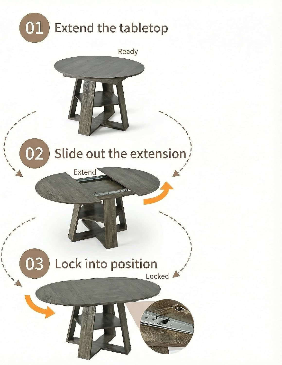 5-Piece Round Dining Table Set for 4, 43.3"-59" Extendable Round to...