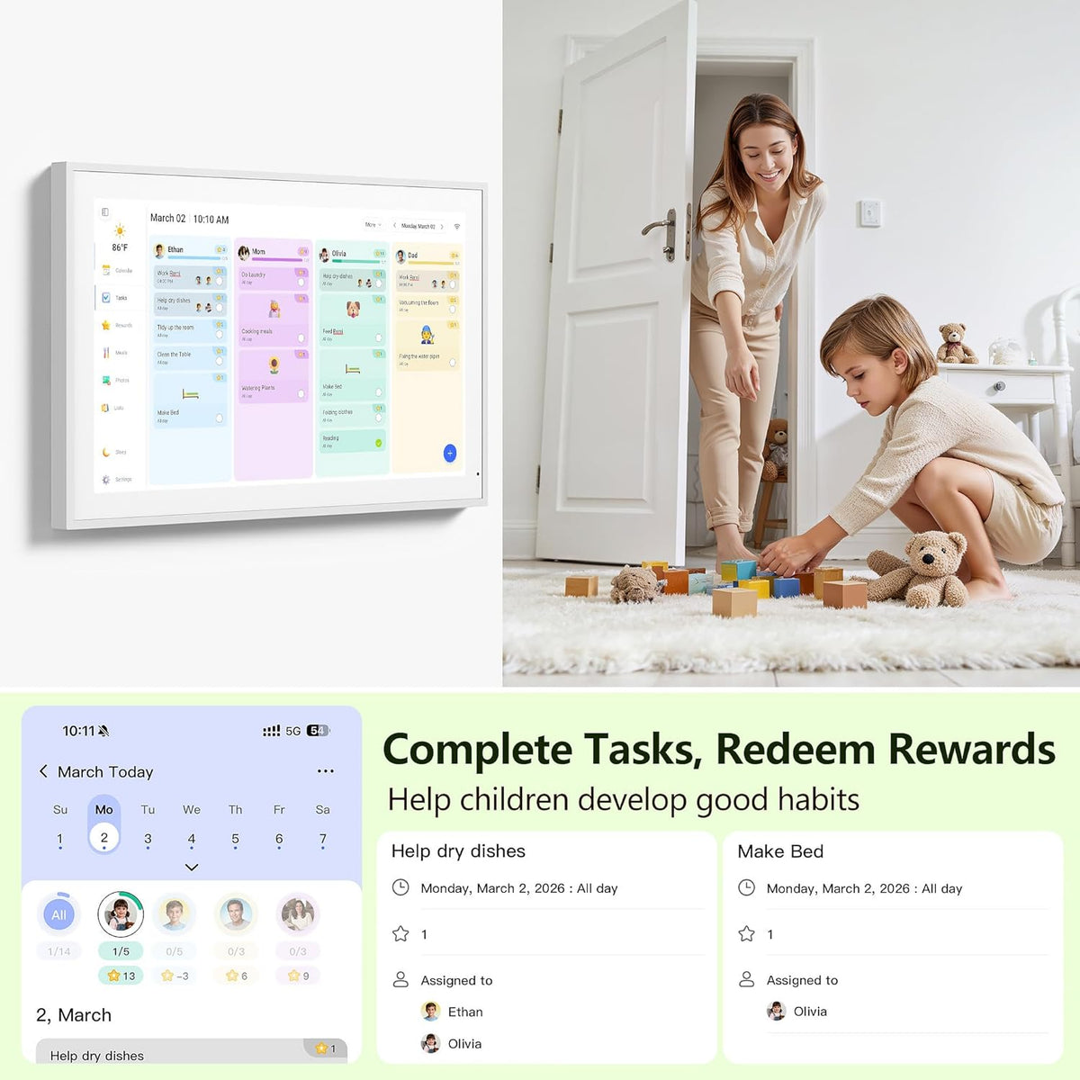 Digital Calendar, 15.6 Inch Wall Planner Electronic Calendar & Chore Char...