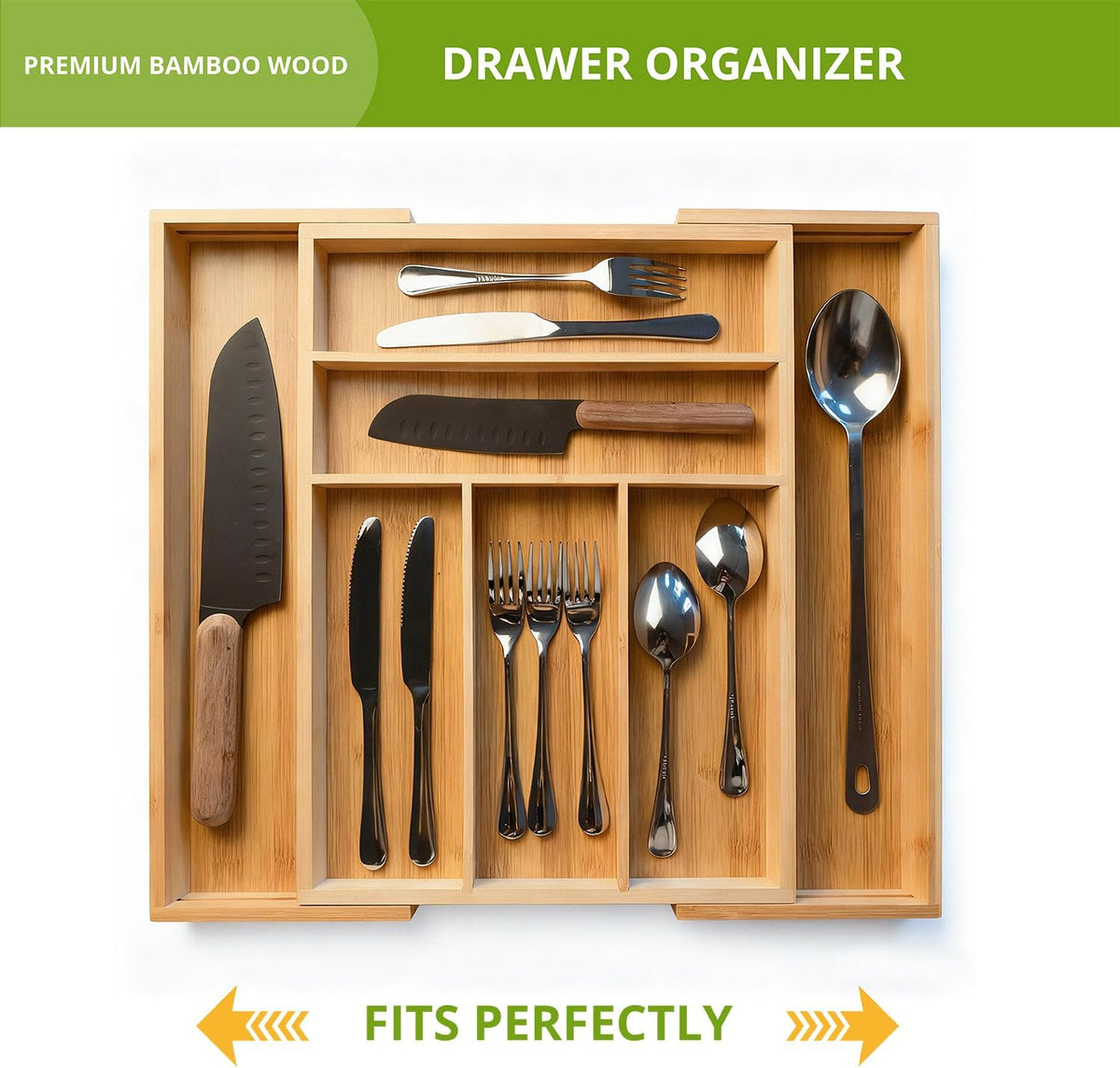 Premium Bamboo Kitchen Drawer Organizer, Perfect for Storing Cutlery, Silverw...