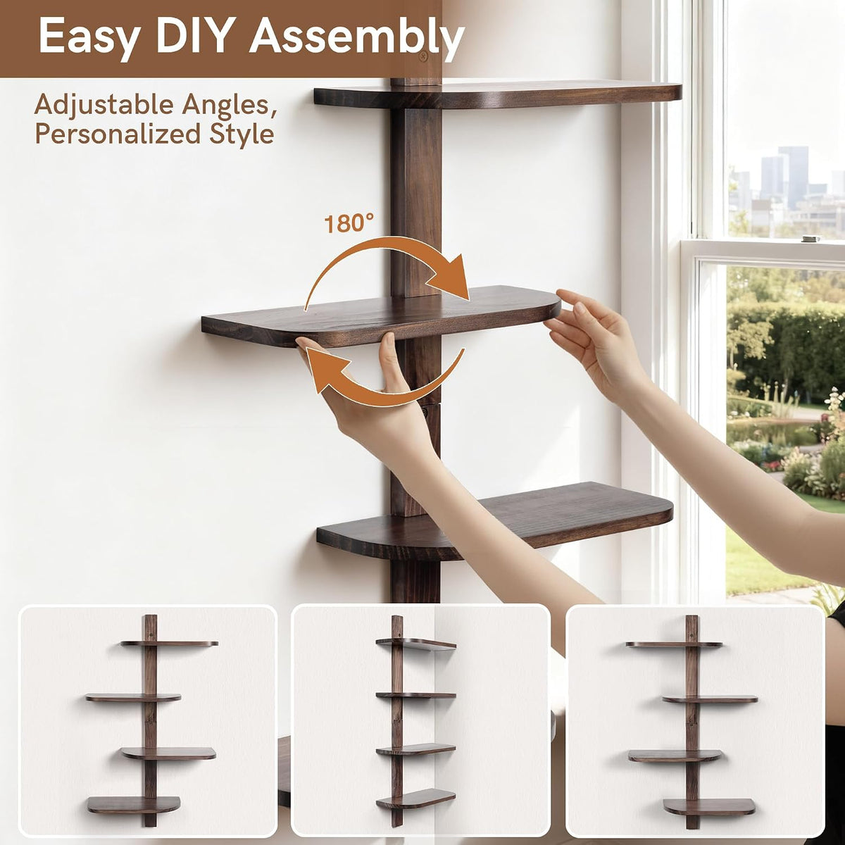 Afuly Walnut Floating Shelves for Wall, Mid Century Modern Decor Shelf Unit