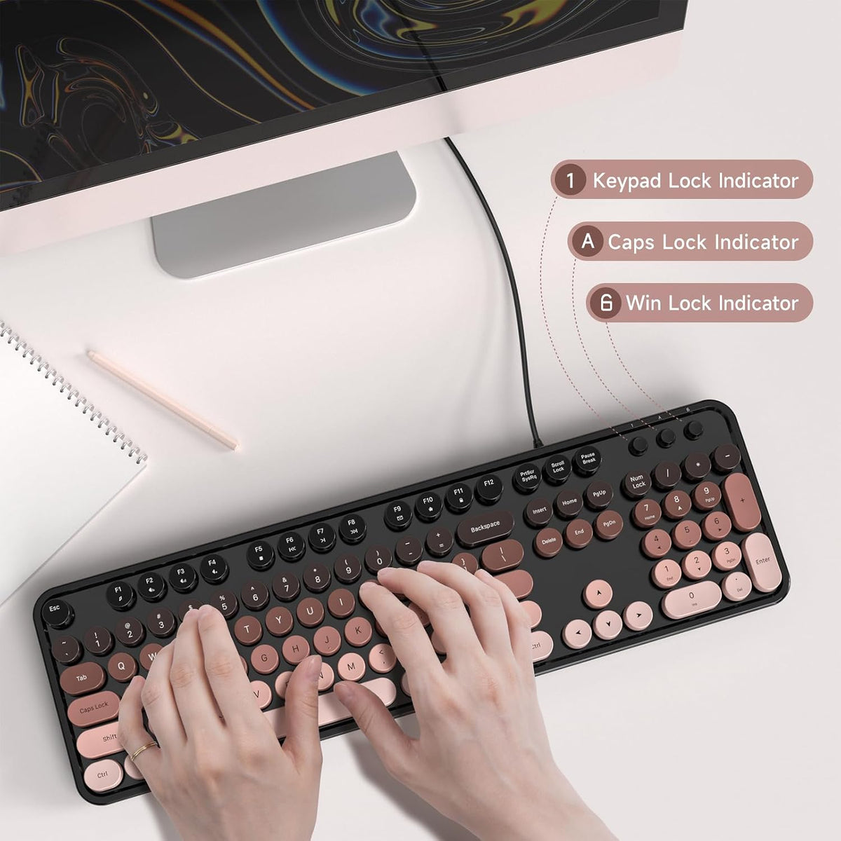 Dilter Wired Computer Keyboard, Full-Size USB Keyboard with Round Keycaps &am...
