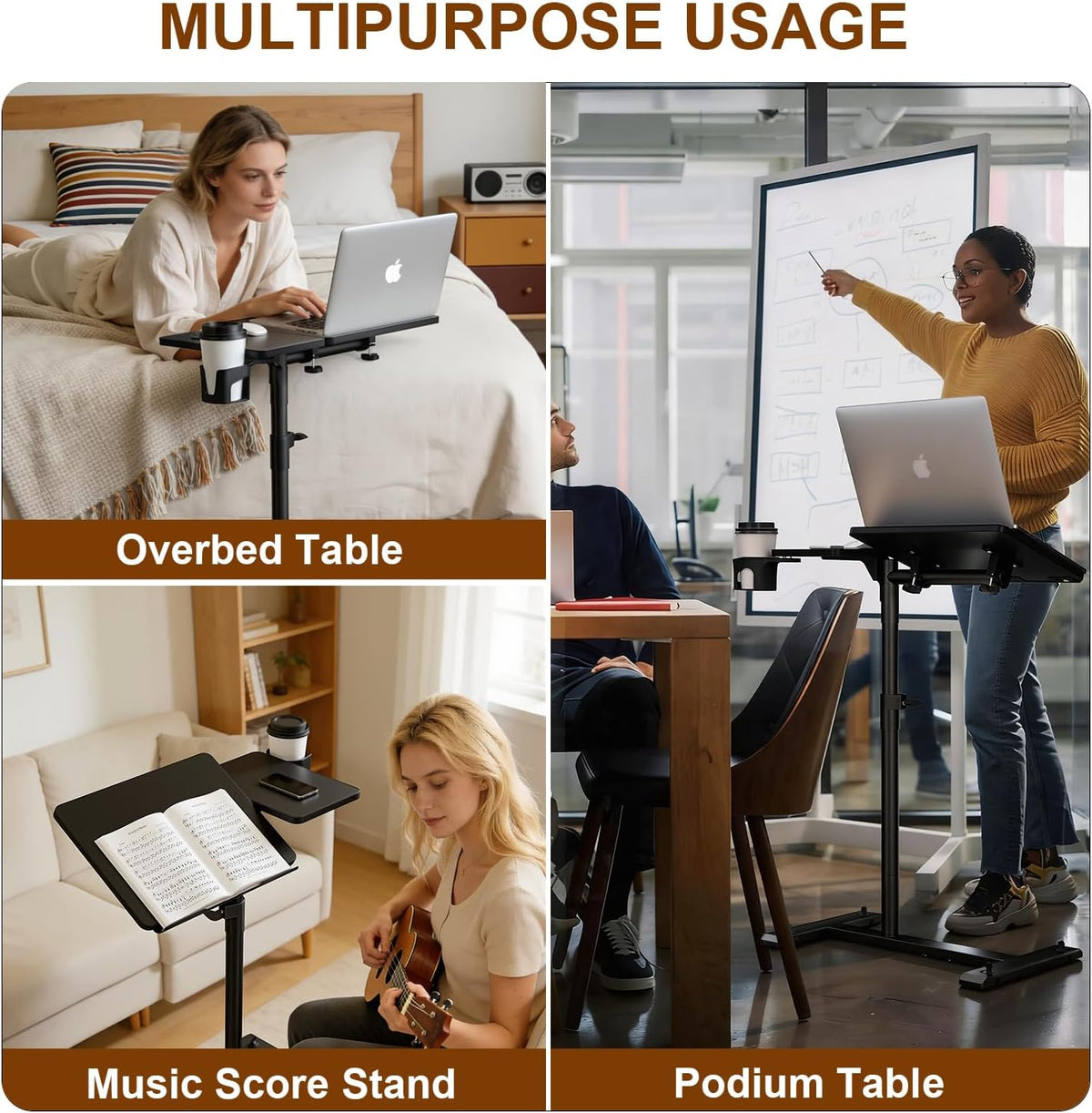 Aothia Small Standing Desk Rolling Table Adjustable Height, Laptop Mobile Sta...