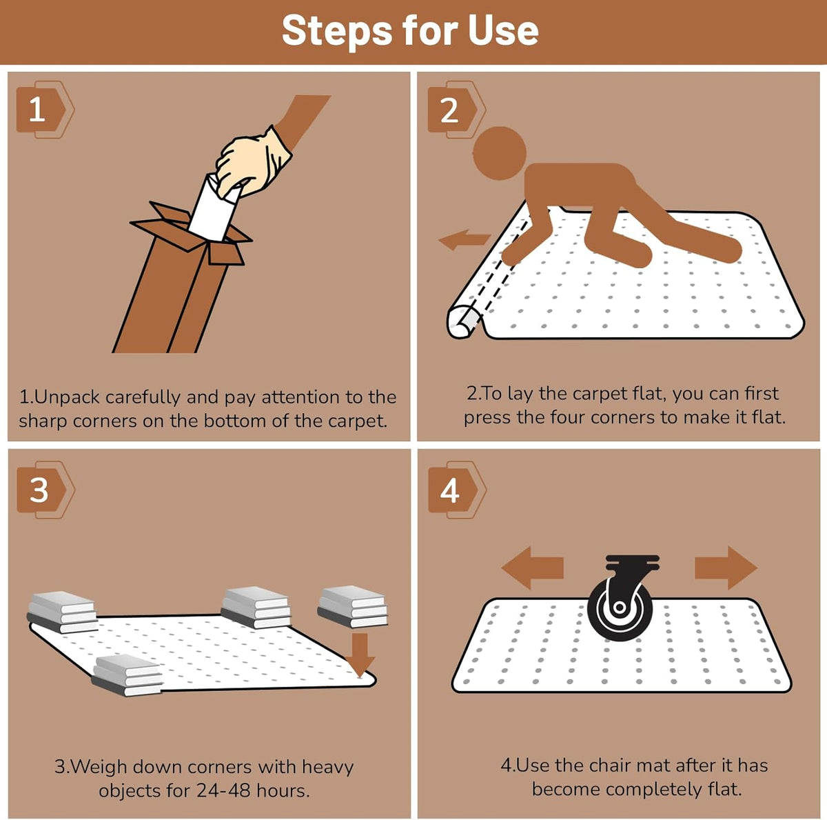 Office Chair Mat for Low Pile Carpet, 48" x 60" Clear Plastic