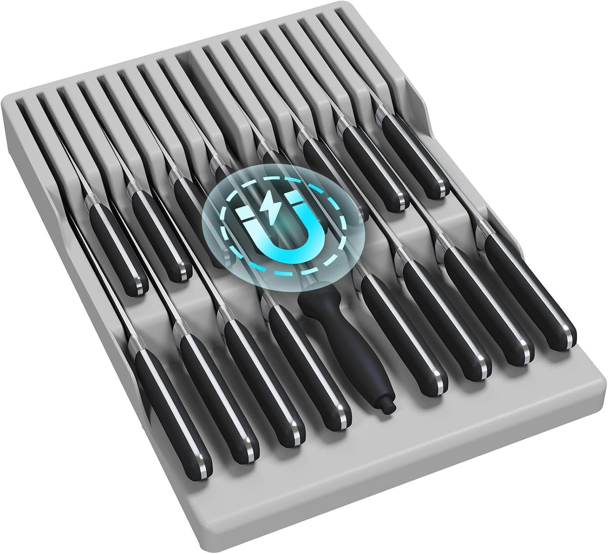 Lifewit Magnetic Drawer Knife Organizers Insert Pastic for 16 Knives, Gray