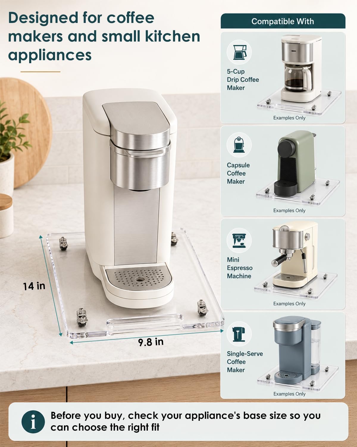 Appliance Slider – Sliding Tray for Coffee Maker, Clear Acrylic 9.8 * 14 In