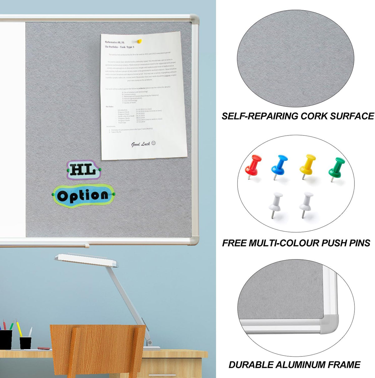 DEVELOP Grey Felt Bulletin & Magnetic Dry Erase Combo Board, 36 x 24 Inch...
