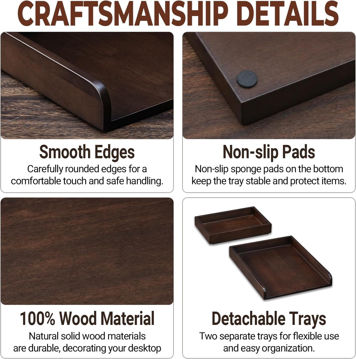 Wood 2-Tier Letter Tray, Stackable Detachable Paper Tray Desk Organizer