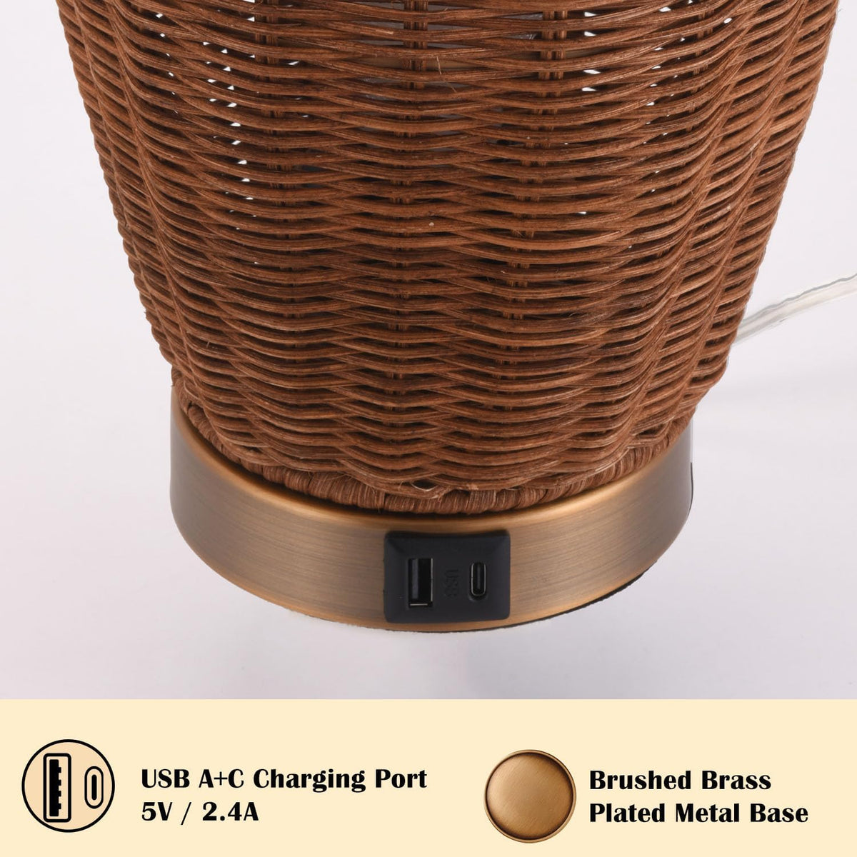 Boho Style Rattan Table Lamp,Dimmable Bamboo Desk Lamp,Touch & USB Charge...