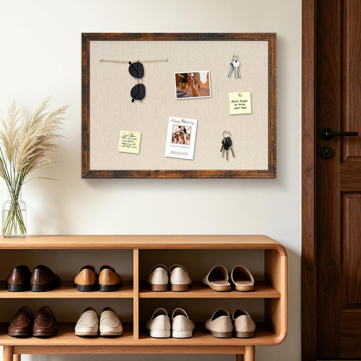 DOLLAR BOSS 36"x24" Linen Cork Board Decorative Bulletin Board, Brown