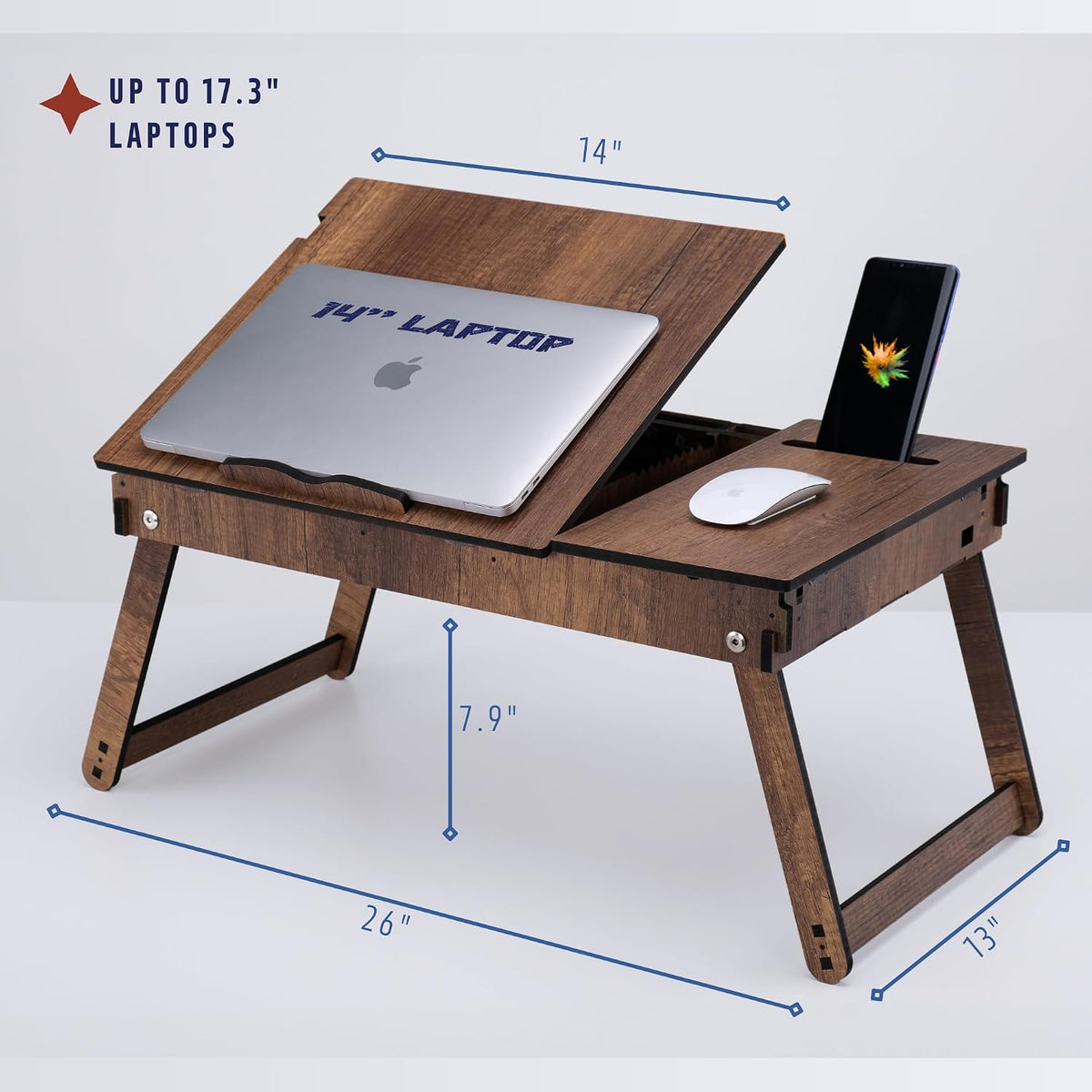 Vigo Wood Laptop Stand with Adjustable Tilt, Folding Legs and Storage Space, ...