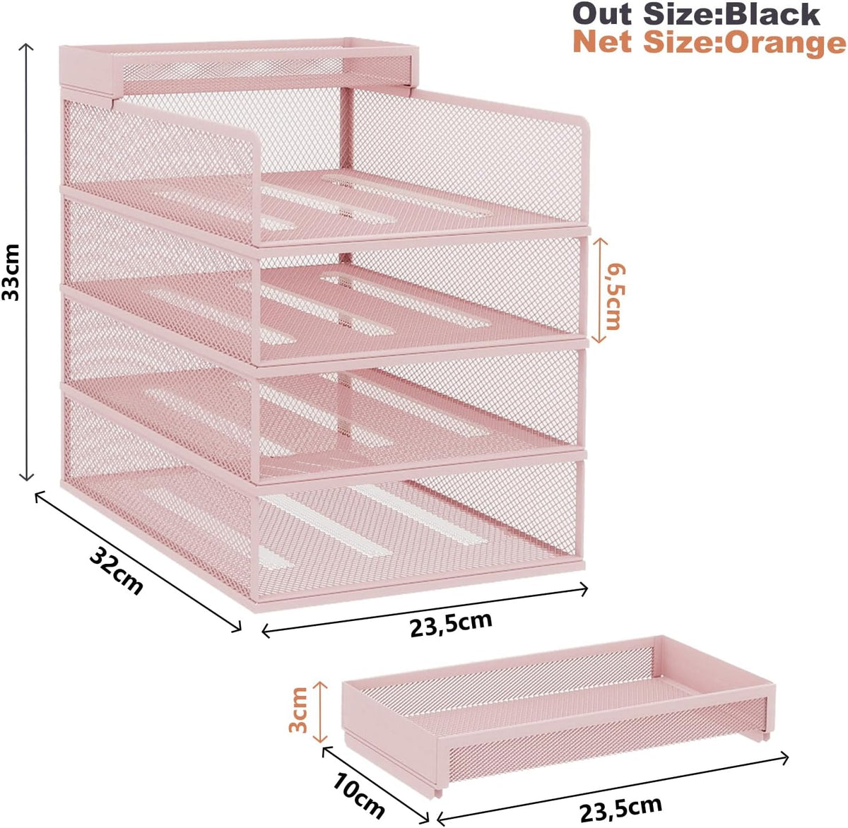 Natwind 4-Tier Stackable Metal Mesh Letter Paper Tray Organizer,Pink