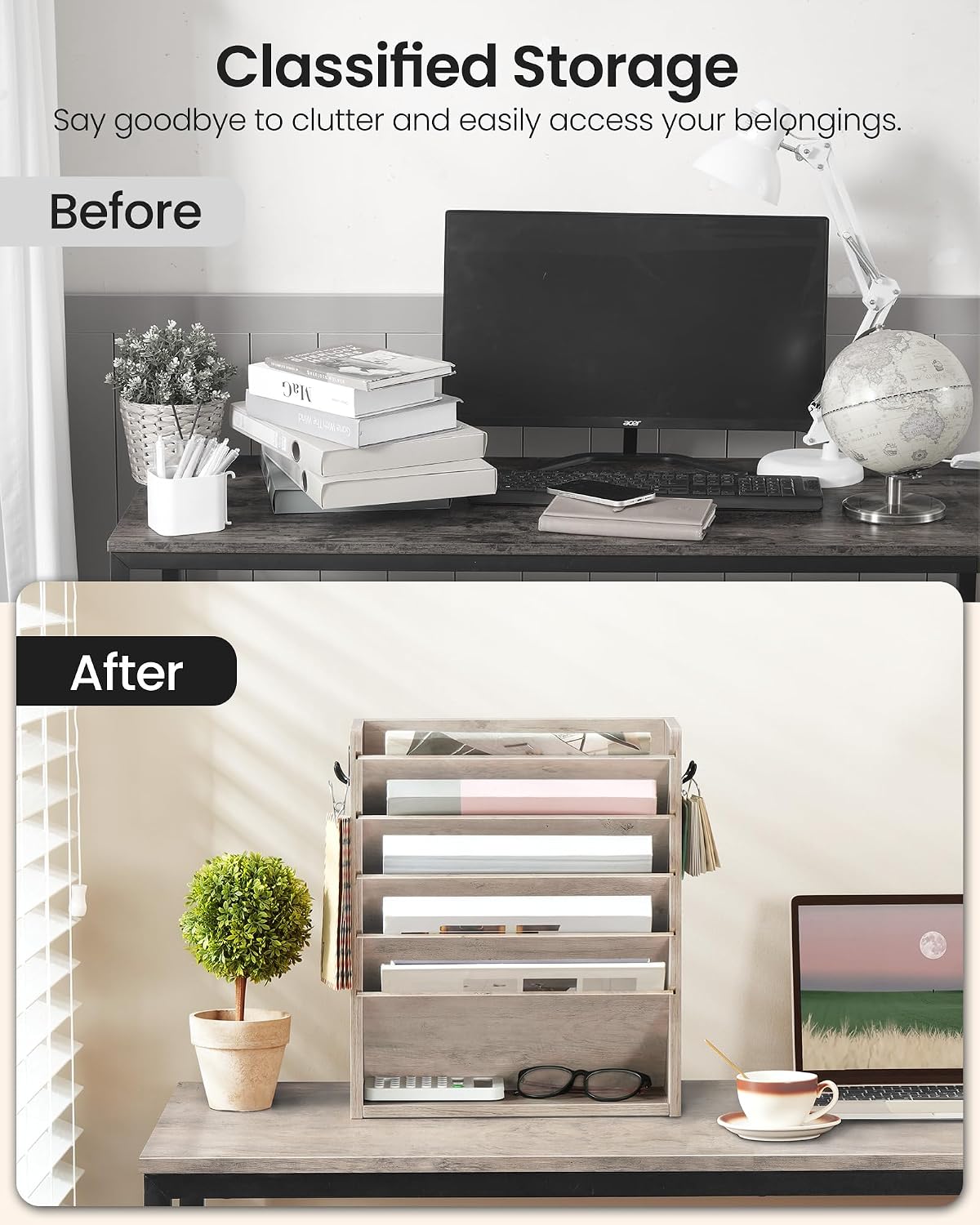 CHOEZON Wall File Organizer, 6-Tier Vertical Mount Hanging Holder with 2 Side...
